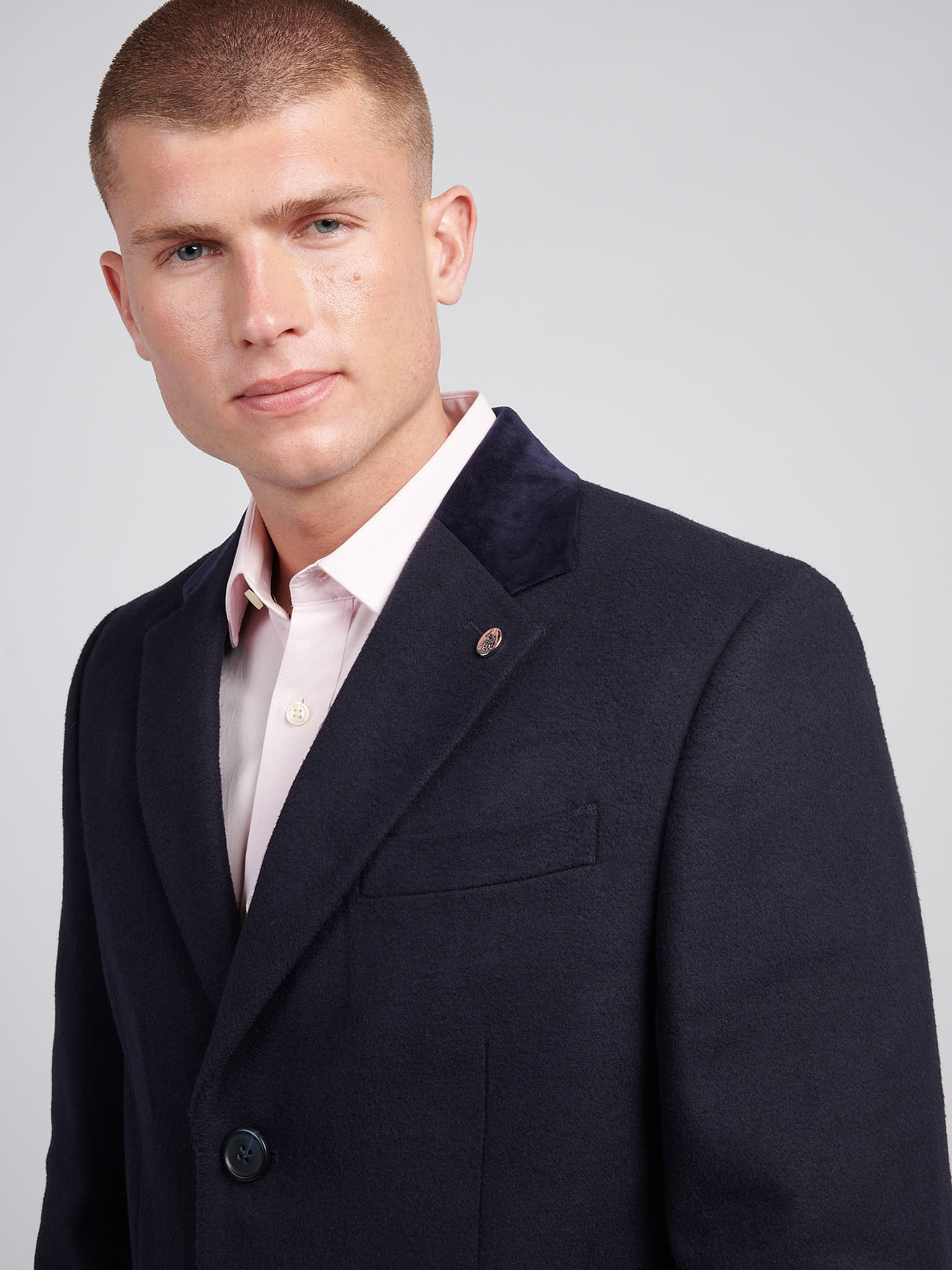 Mens Notch Overcoat in Dark Sapphire Navy - Image 2