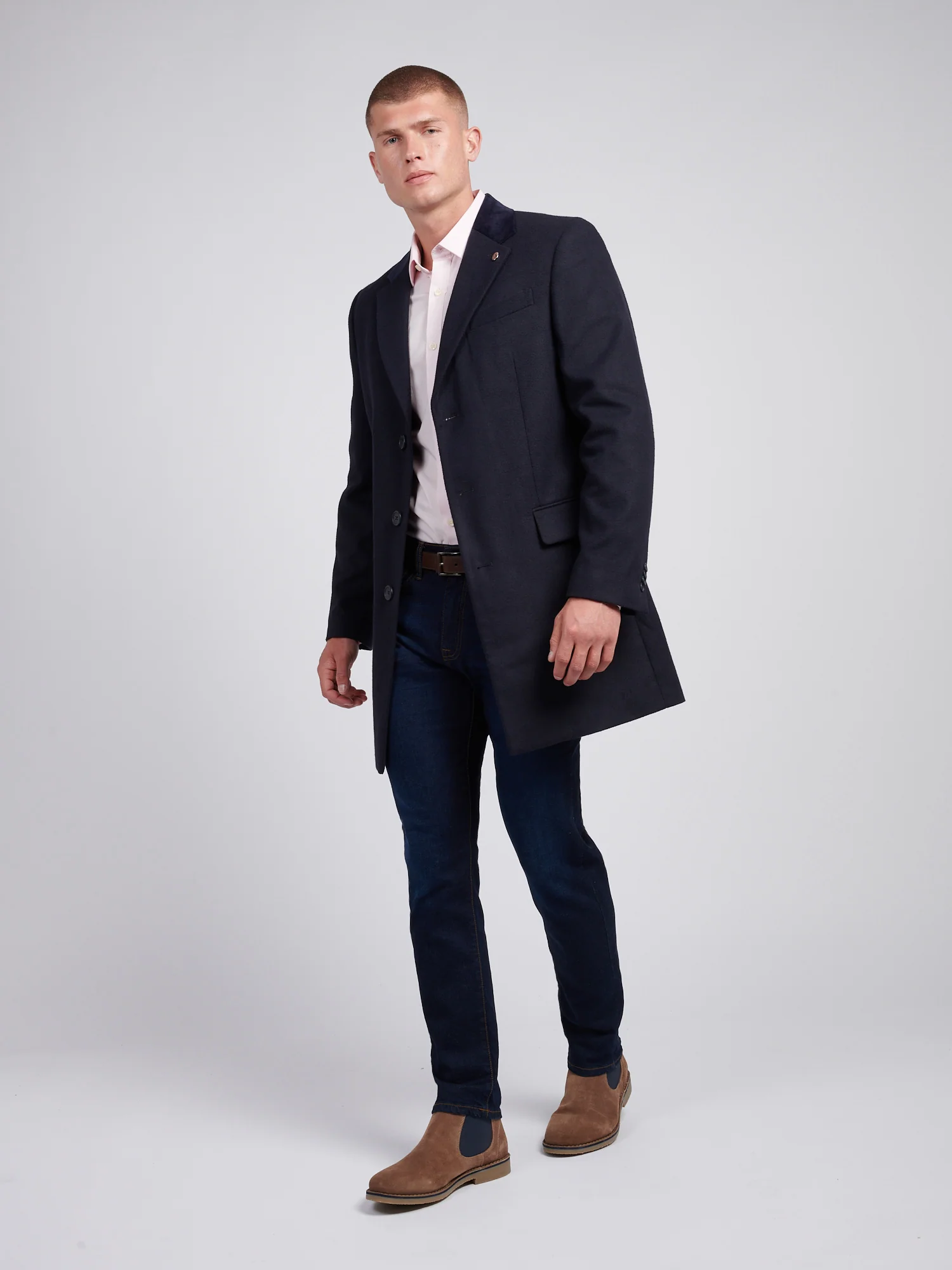 Mens Notch Overcoat in Dark Sapphire Navy - Image 3