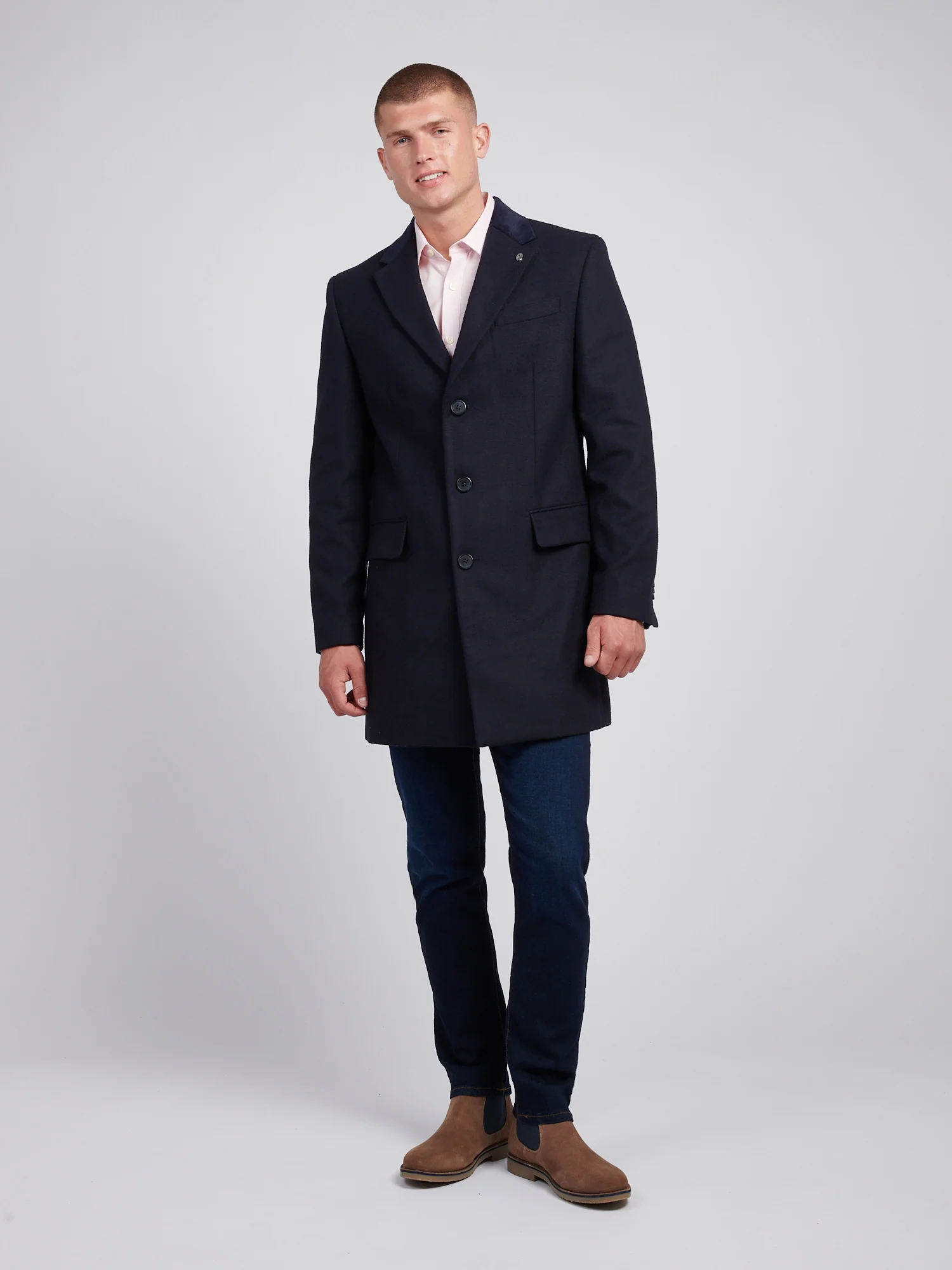 Mens Notch Overcoat in Dark Sapphire Navy - Image 6