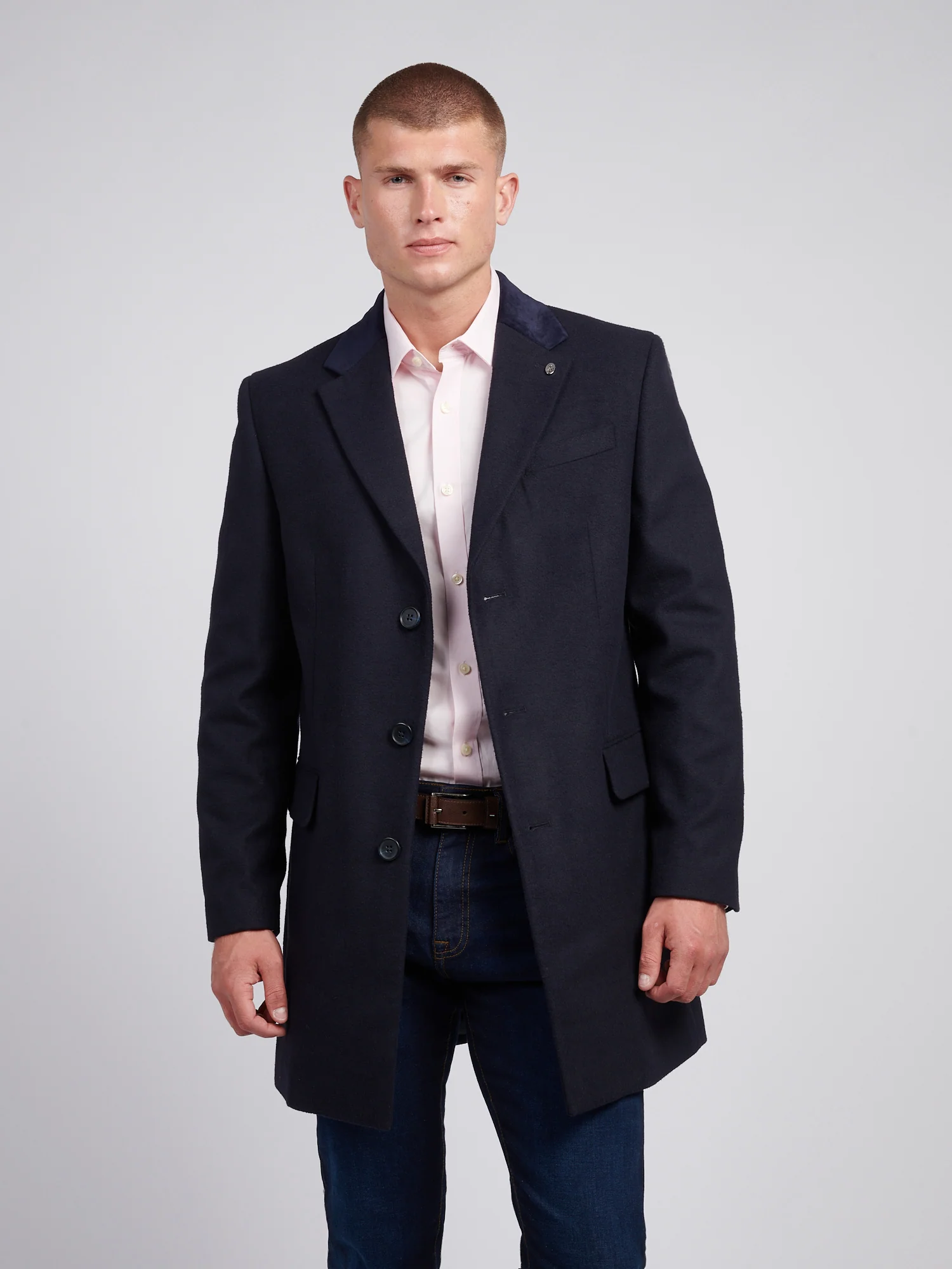 Mens Notch Overcoat in Dark Sapphire Navy - Image 8