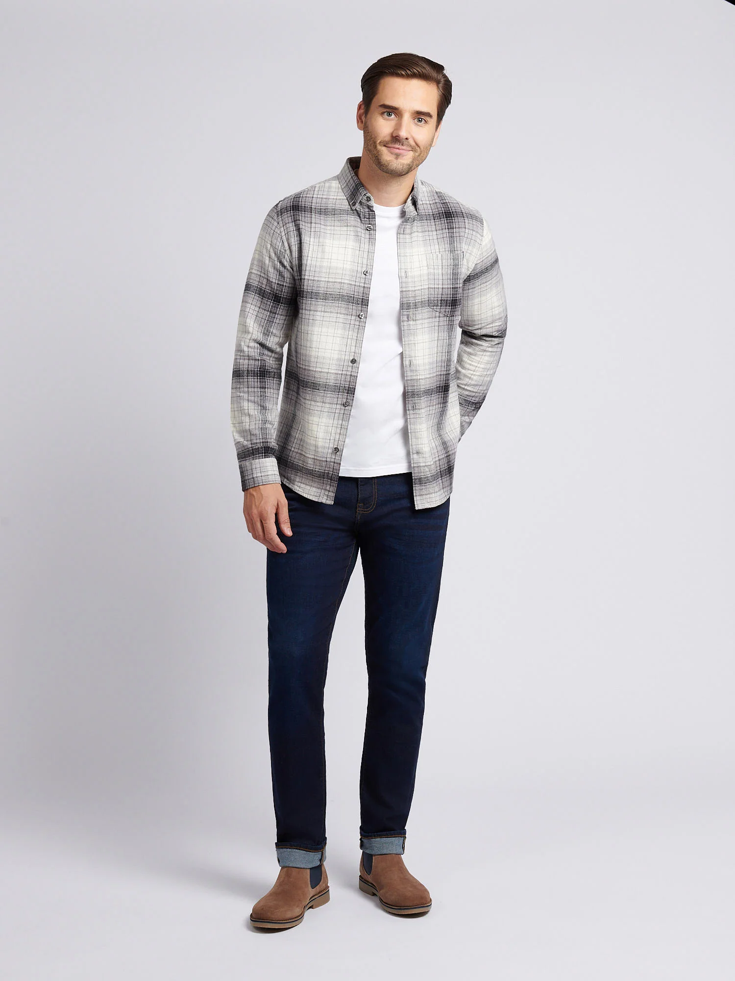 Mens Ombre Check Buttondown Shirt in Black - Image 3