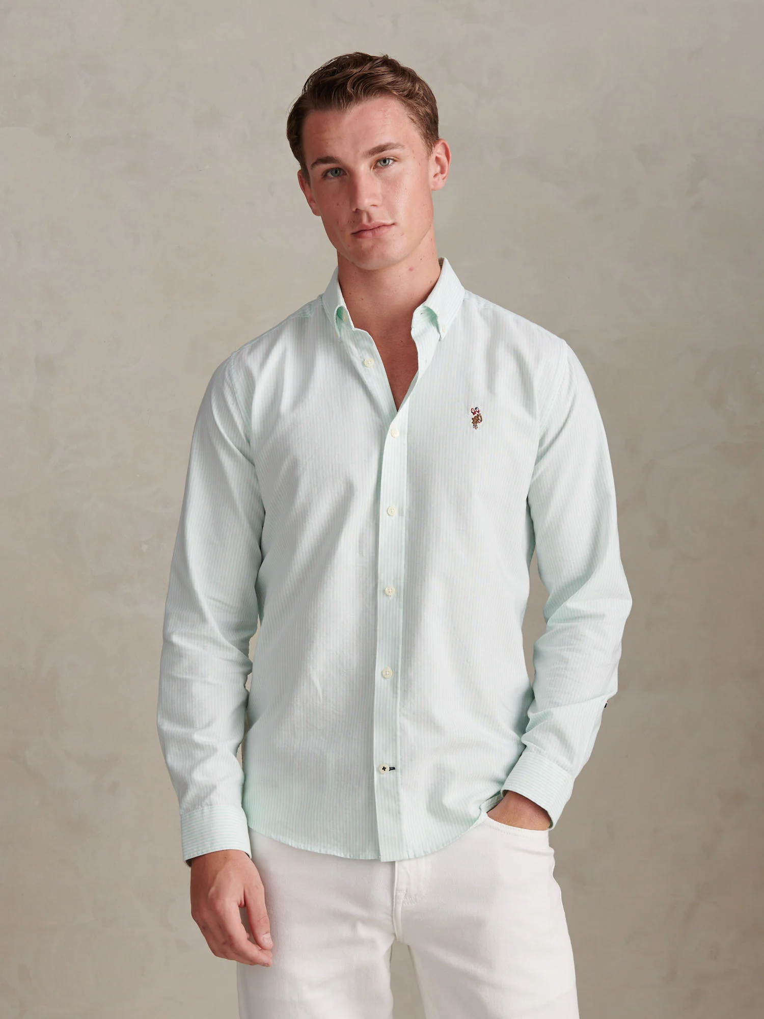 Mens Oxford Stripe Shirt Ice Green