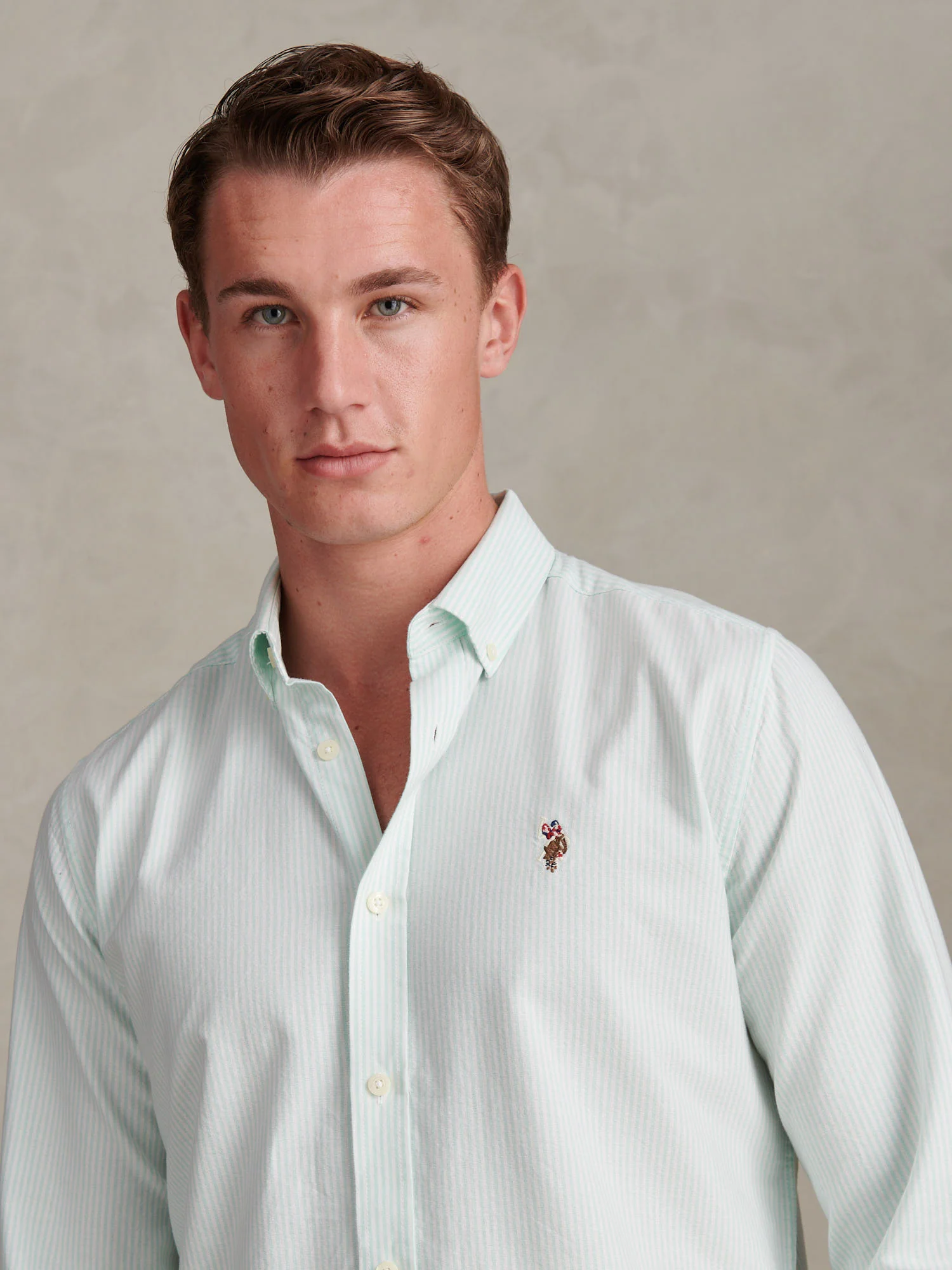 Mens Oxford Stripe Shirt Ice Green - Image 2