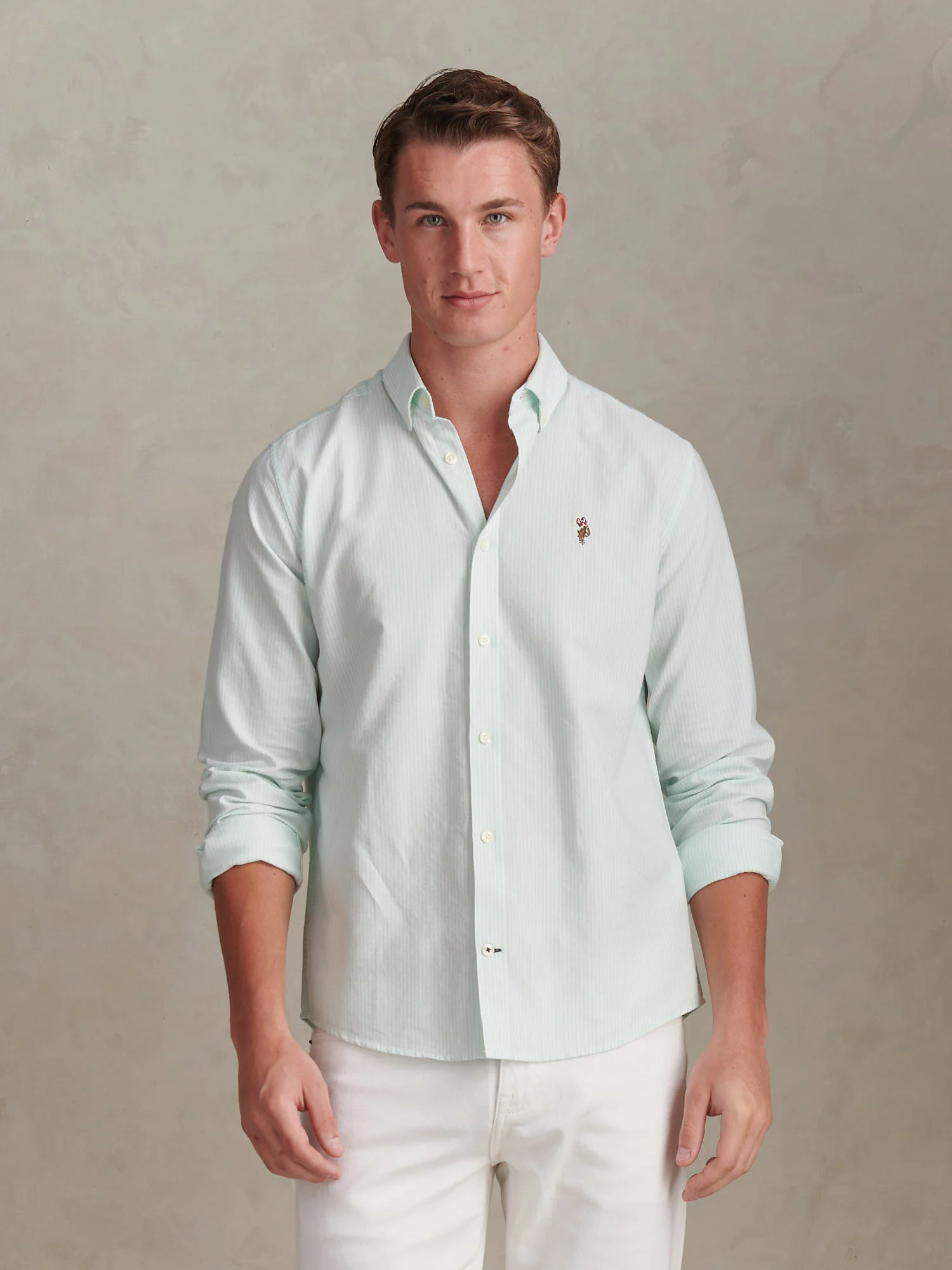 Mens Oxford Stripe Shirt Ice Green - Image 6