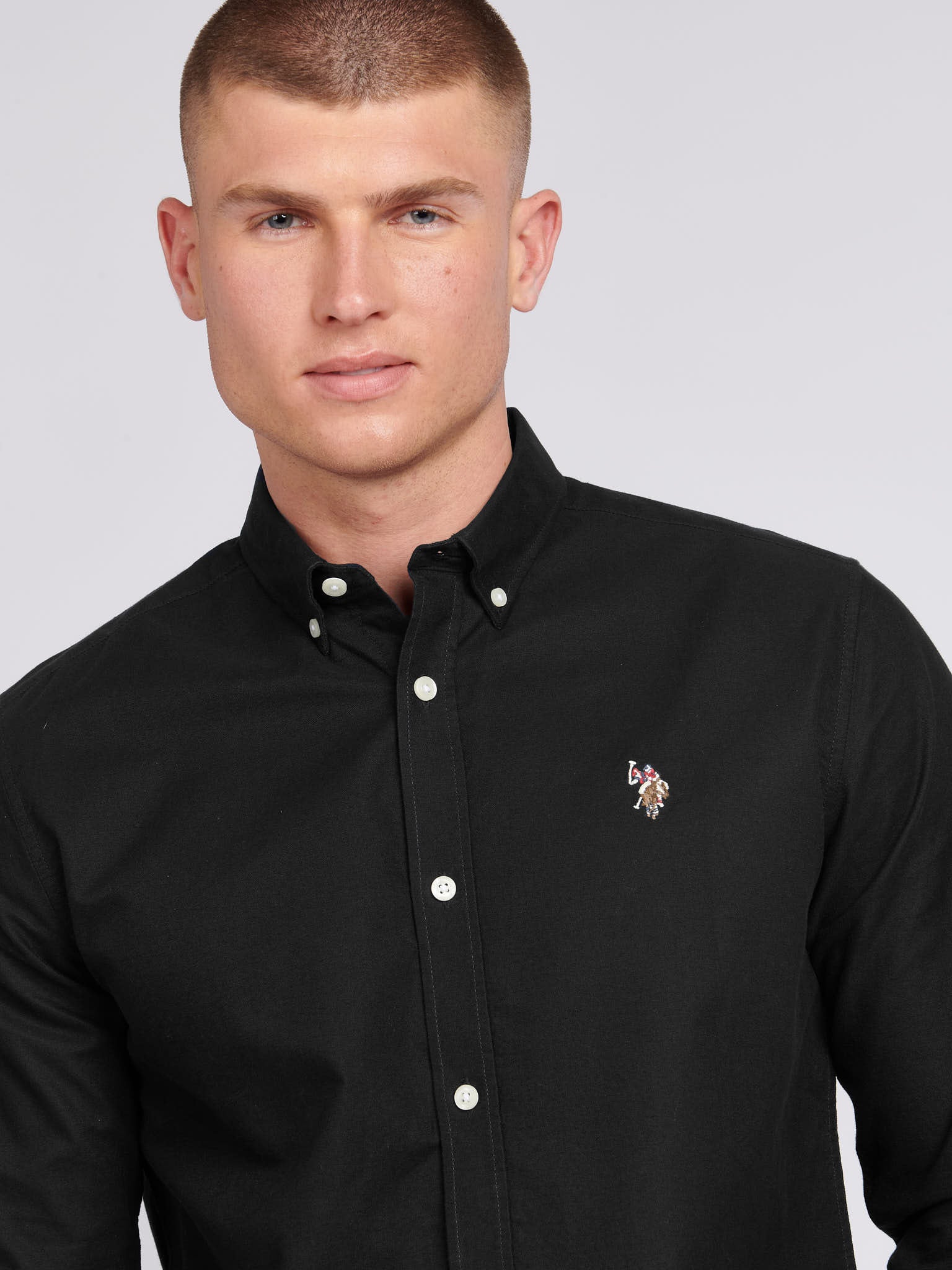 Mens Peached Oxford Shirt Black - Image 2