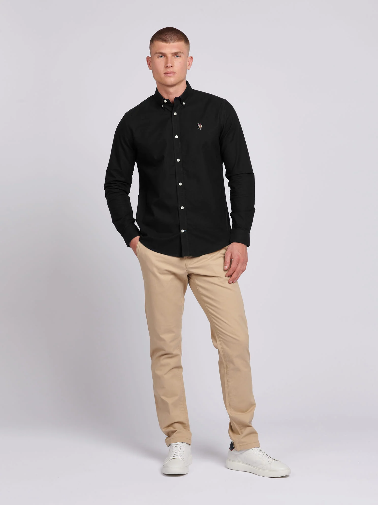 Mens Peached Oxford Shirt Black - Image 3