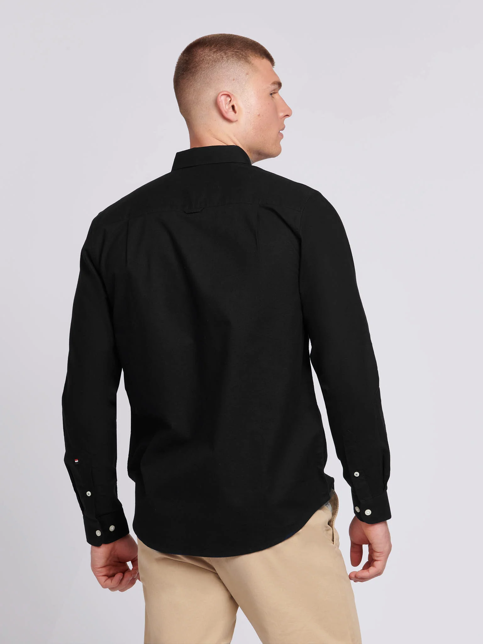 Mens Peached Oxford Shirt Black - Image 4