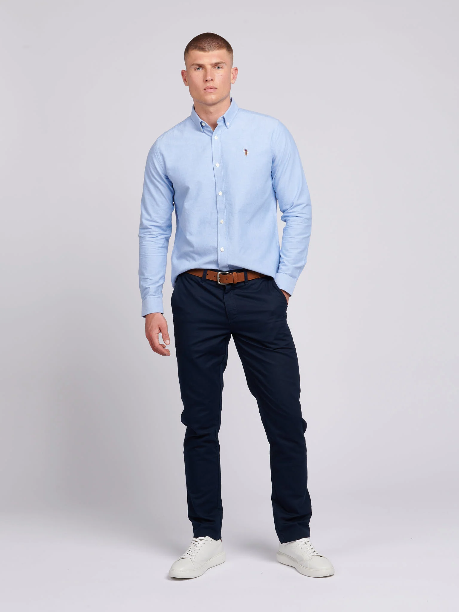 Mens Peached Oxford Shirt Blue Yonder - Image 3