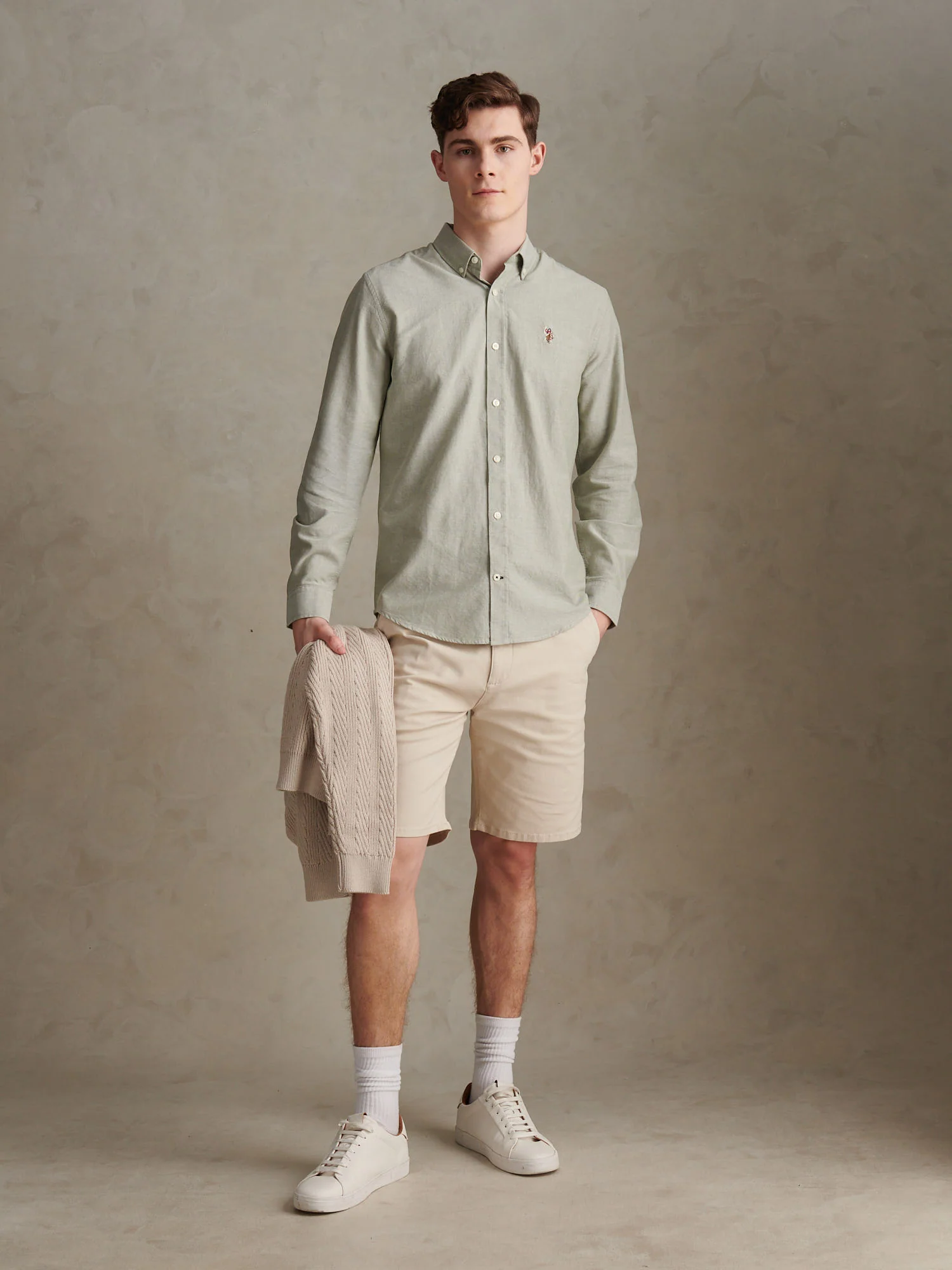 Mens Peached Oxford Shirt Sea Spray - Image 3