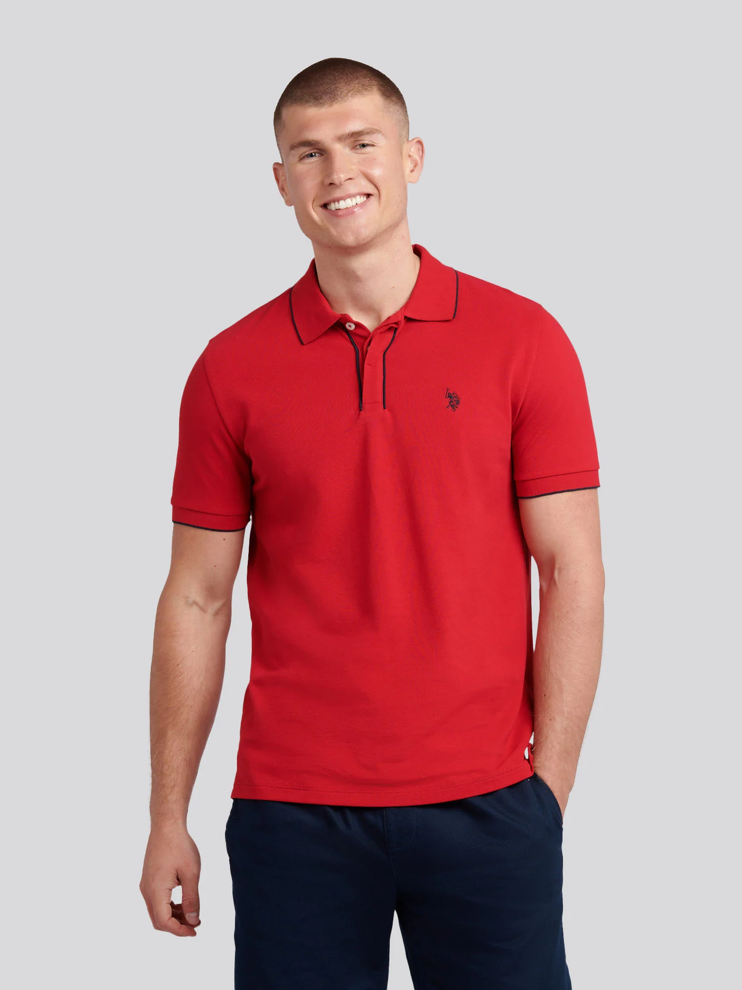 Mens Piped Polo Shirt in Haute Red