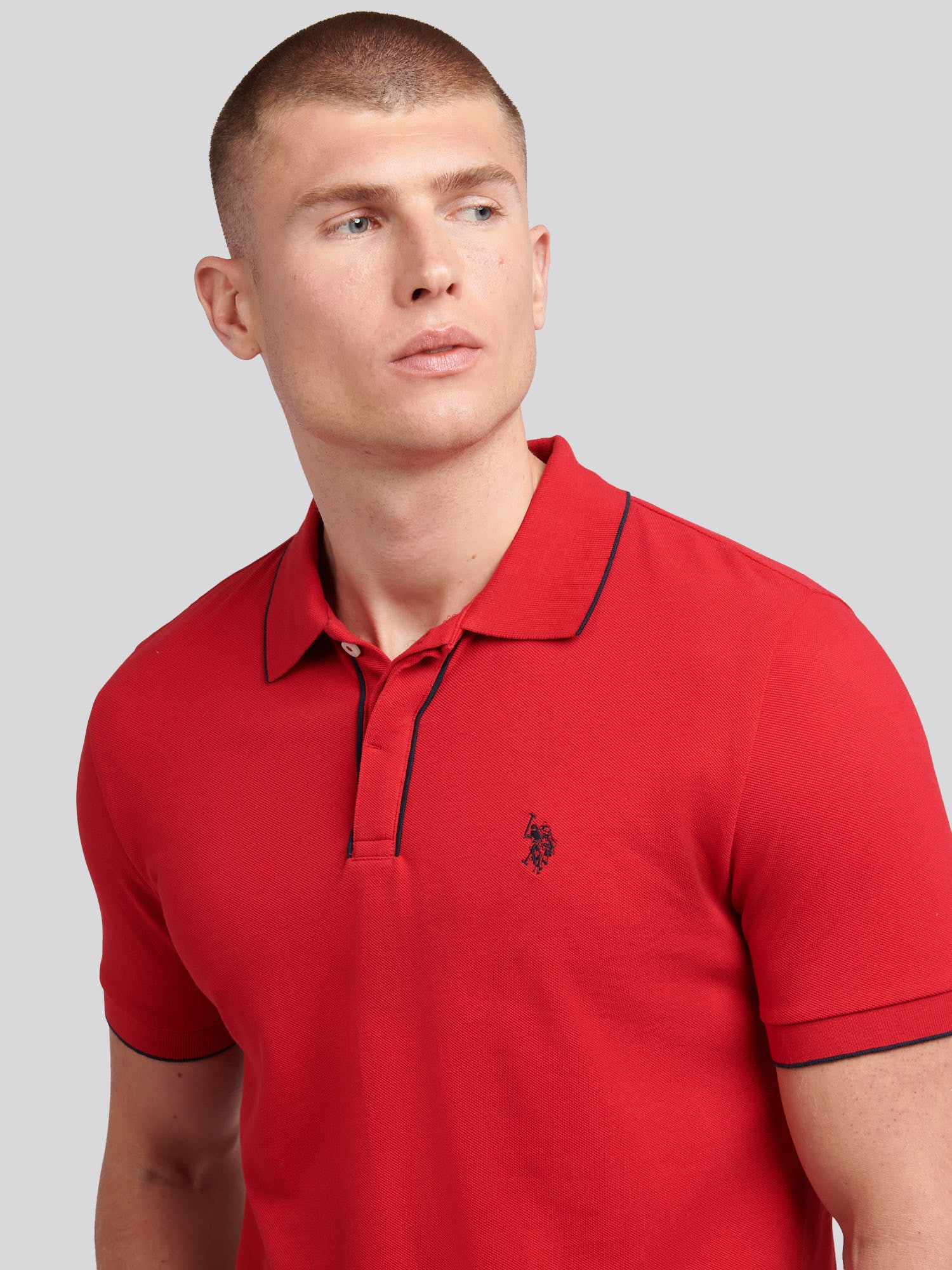 Mens Piped Polo Shirt in Haute Red - Image 2