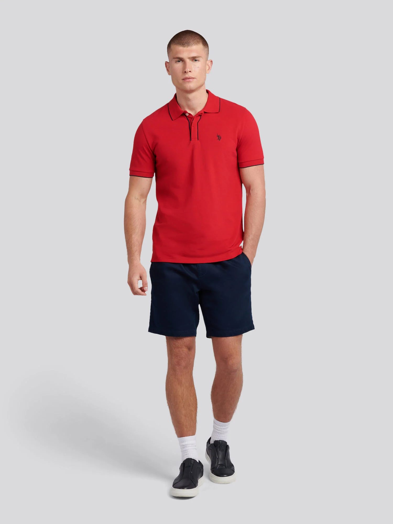Mens Piped Polo Shirt in Haute Red - Image 3