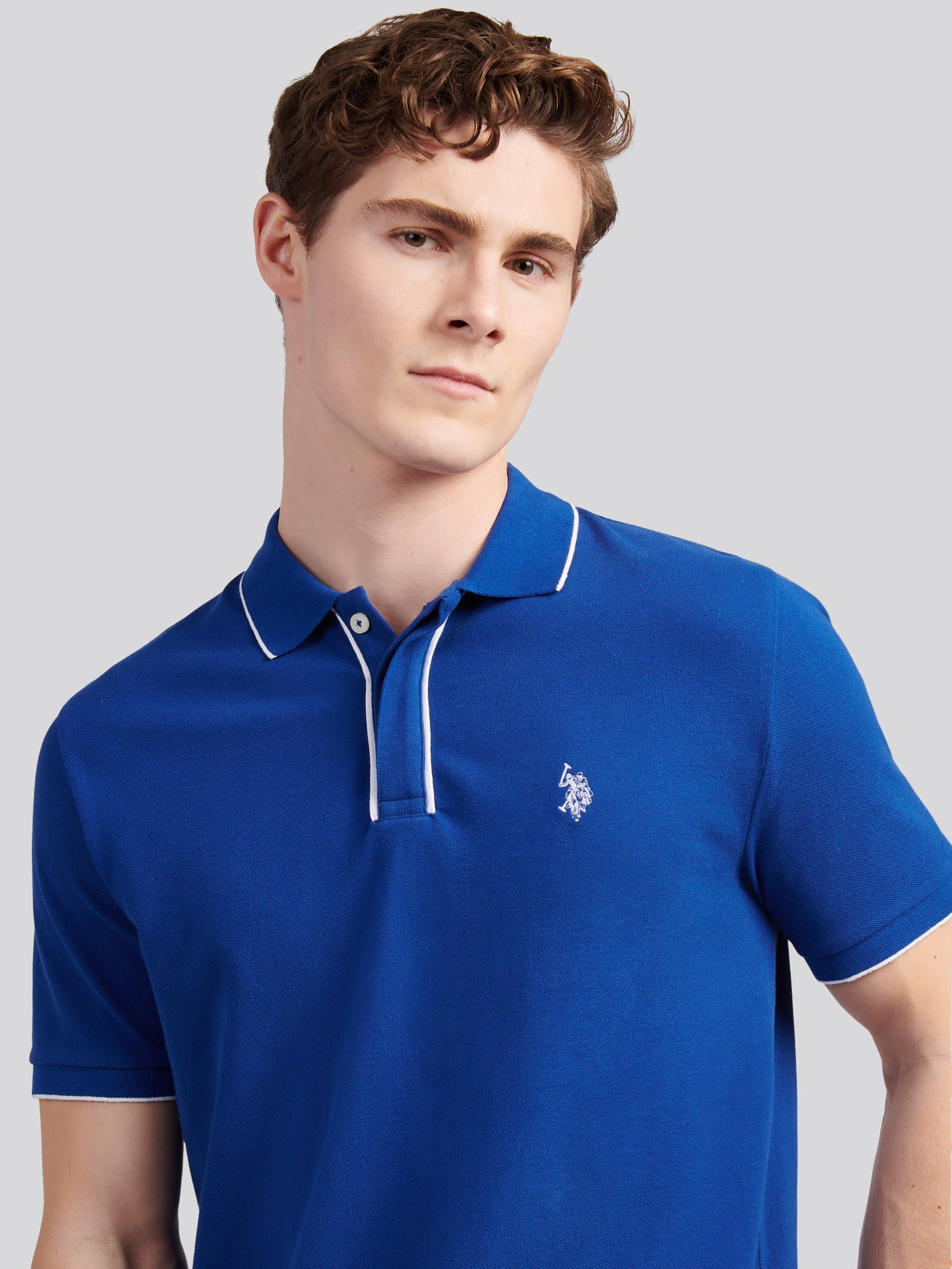 Mens Piped Polo Shirt in Sodalite Blue - Image 2
