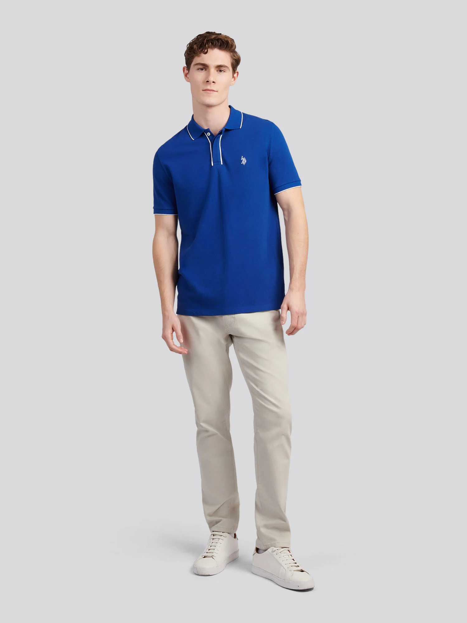 Mens Piped Polo Shirt in Sodalite Blue - Image 3
