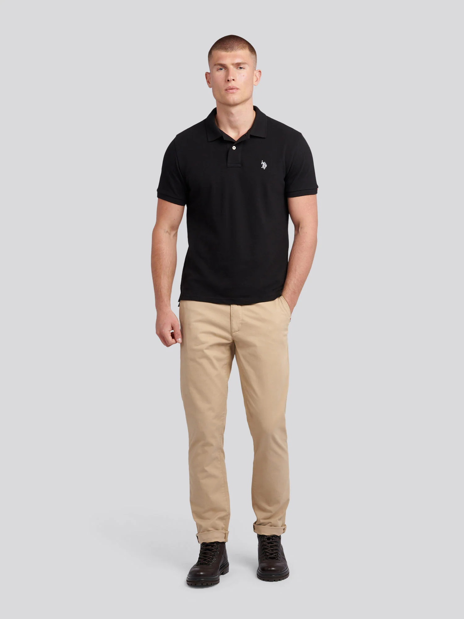 Mens Double Horsemen Polo Shirt Black Bright White DHM - Image 3