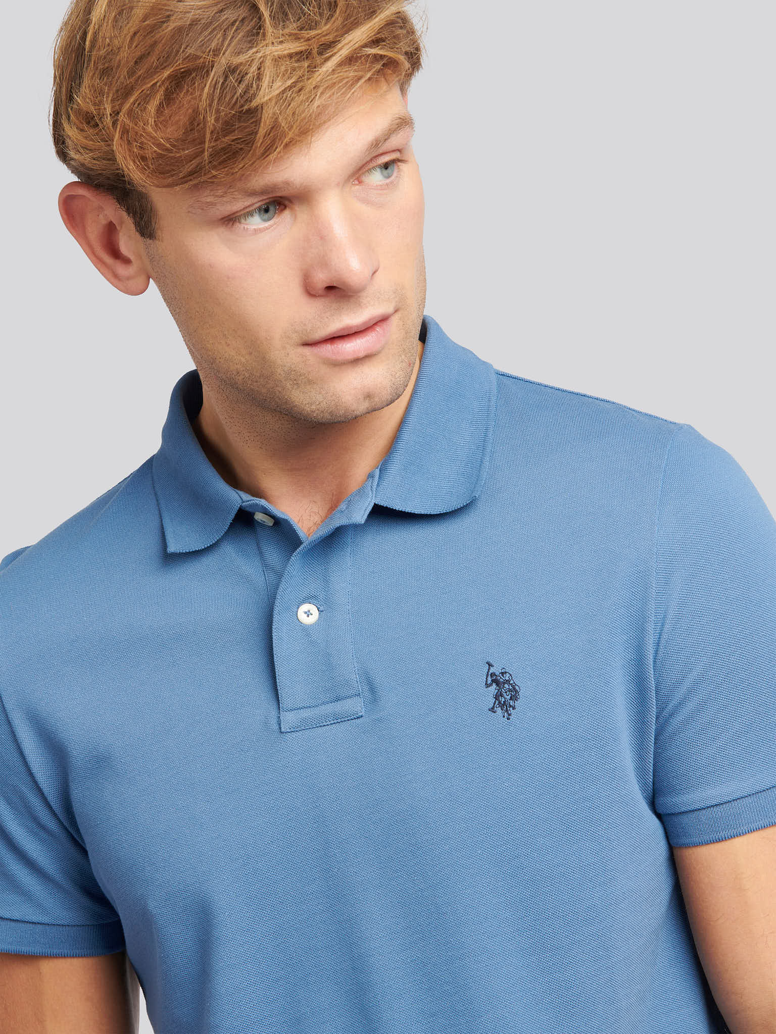 Mens Double Horsemen Polo Shirt Blue Horizon - Image 2