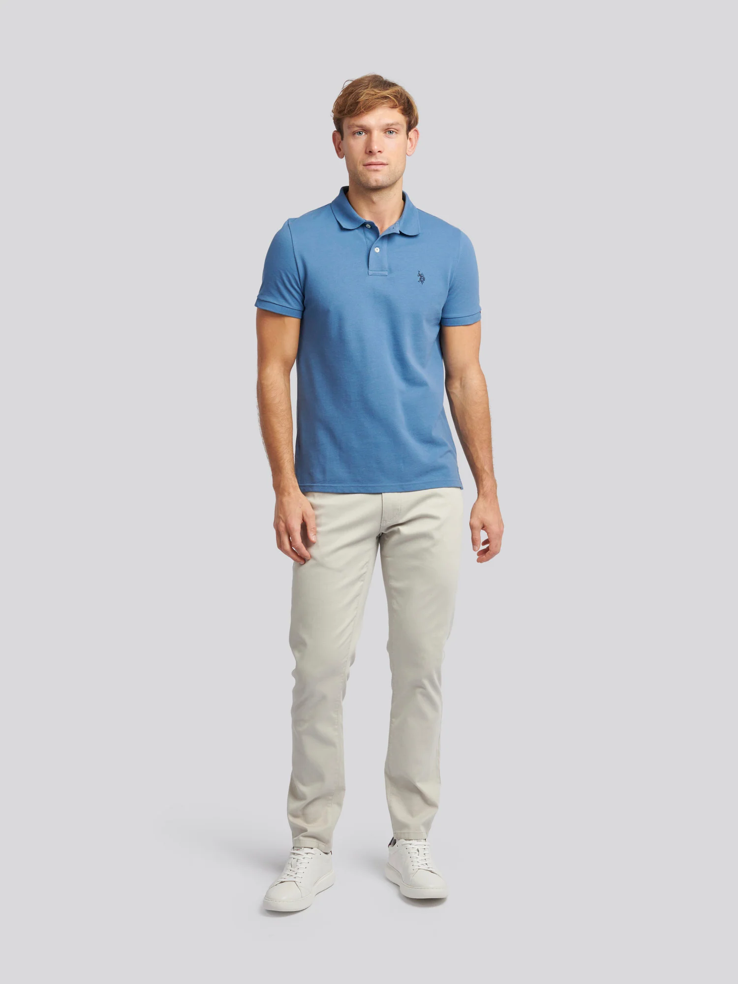 Mens Double Horsemen Polo Shirt Blue Horizon - Image 3