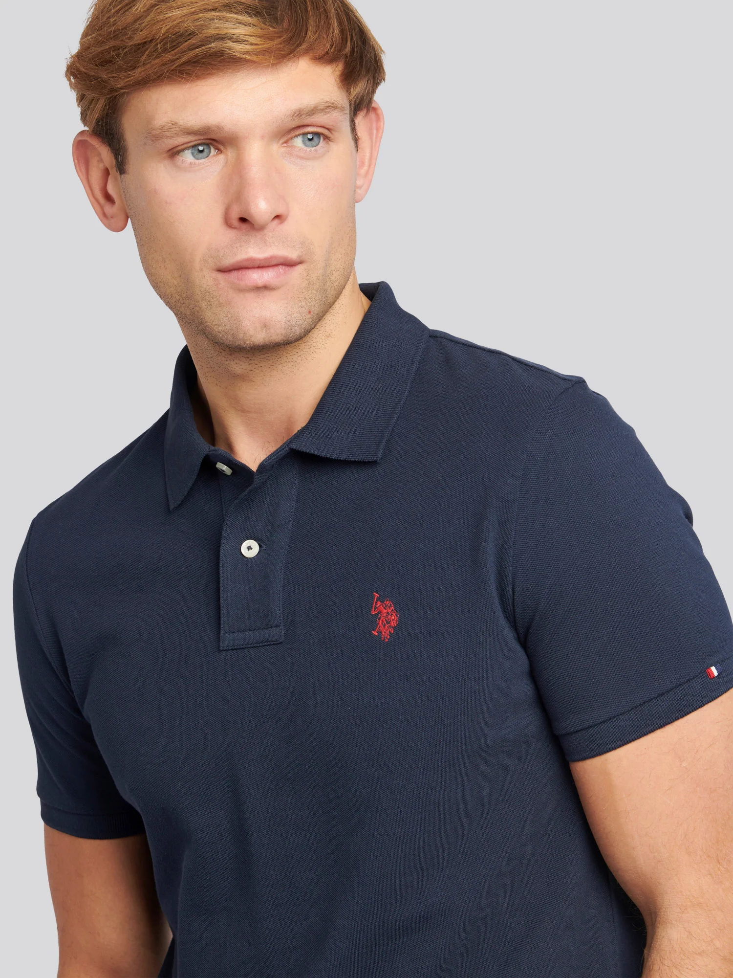 Mens Double Horsemen Polo Shirt Dark Sapphire Navy / Haute Red DHM - Image 2