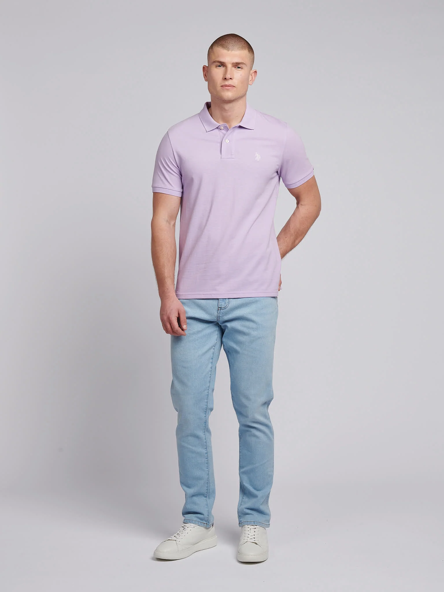 Mens Double Horsemen Polo Shirt Lilac Breeze - Image 3