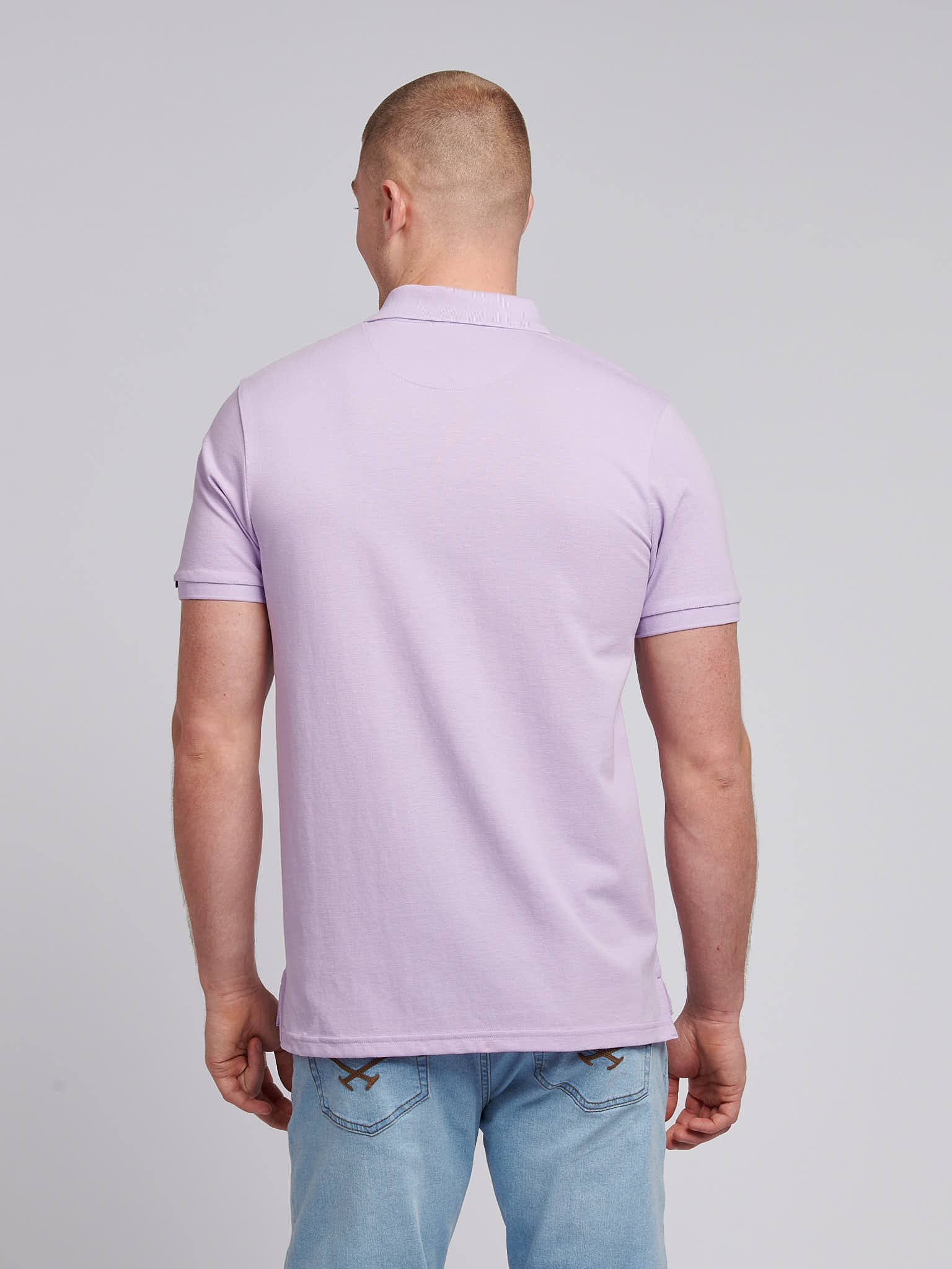 Mens Double Horsemen Polo Shirt Lilac Breeze - Image 4