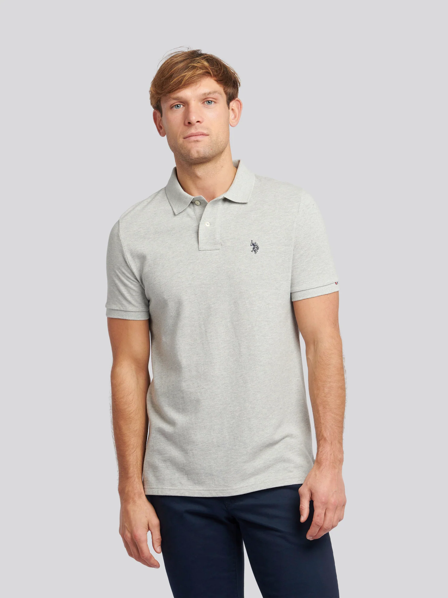 Mens Double Horsemen Polo Shirt Mid Grey Marl