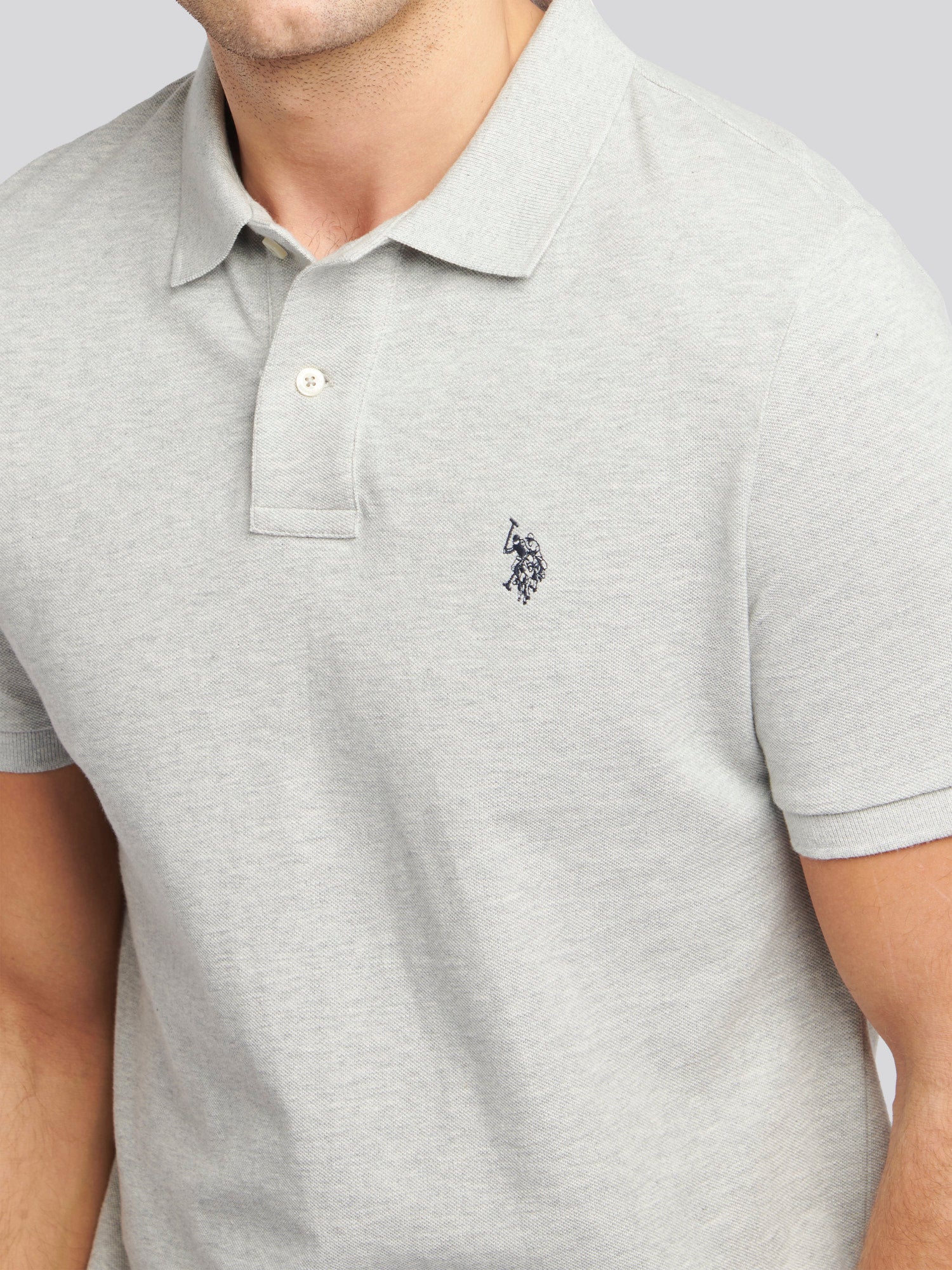 Mens Double Horsemen Polo Shirt Mid Grey Marl - Image 2