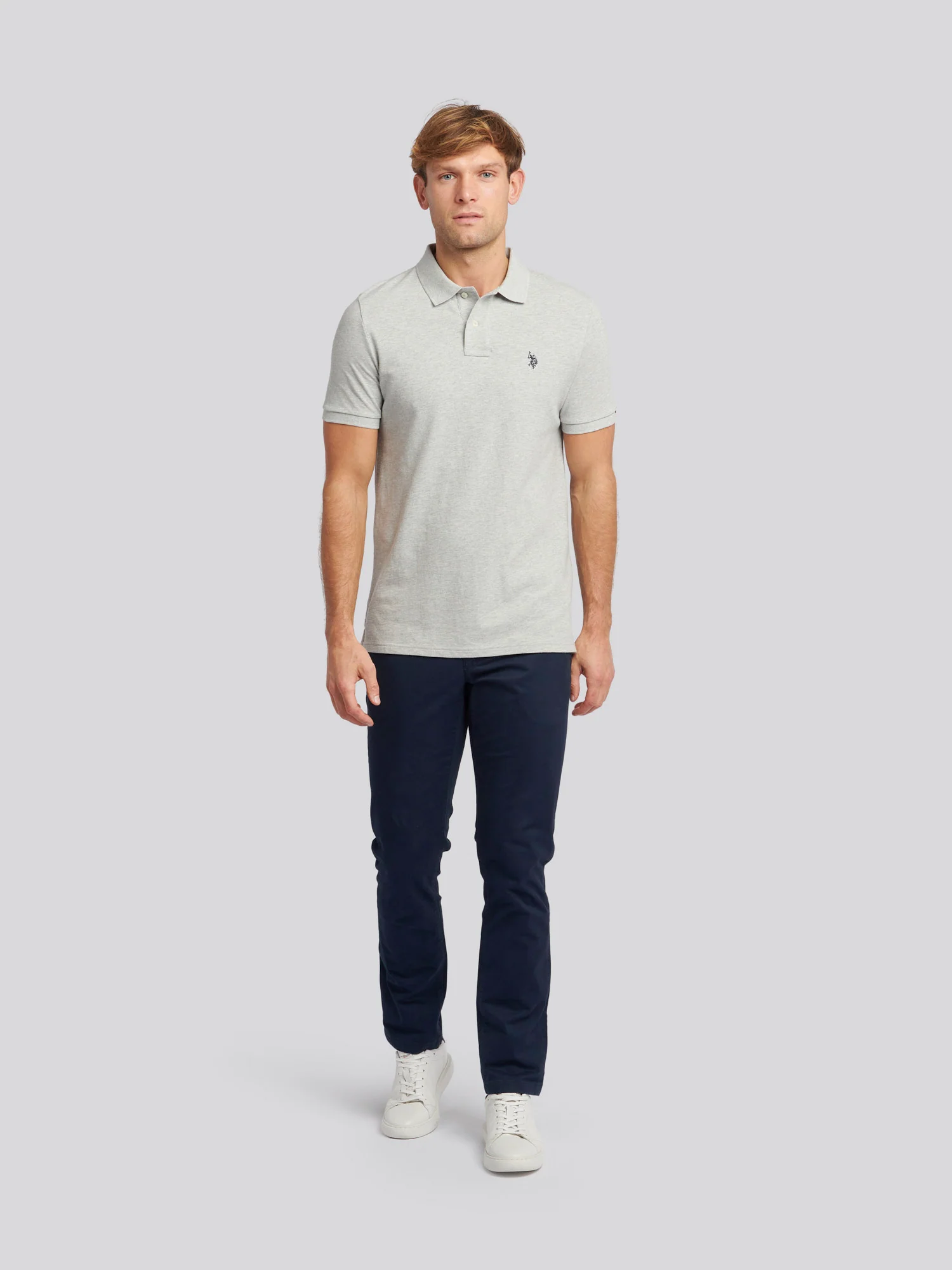 Mens Double Horsemen Polo Shirt Mid Grey Marl - Image 3