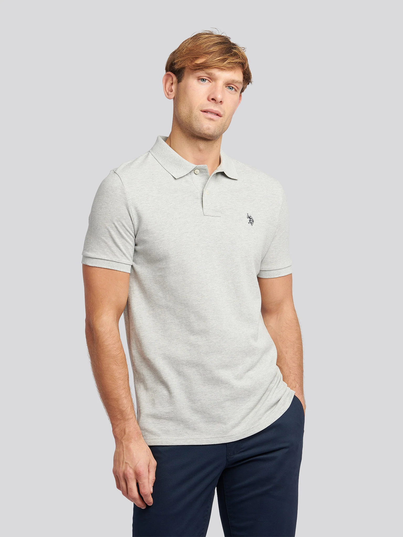 Mens Double Horsemen Polo Shirt Mid Grey Marl - Image 6