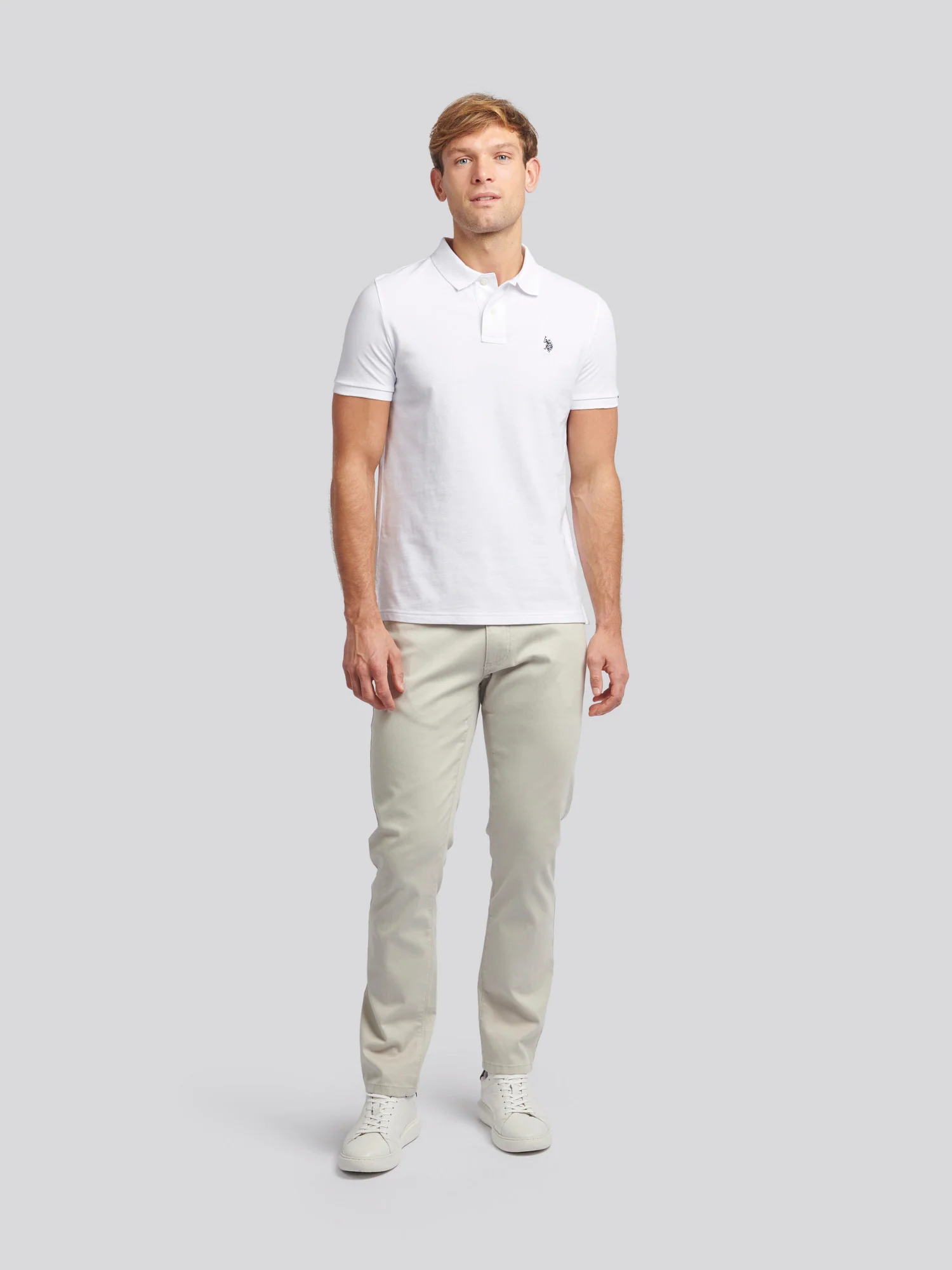 Mens Double Horsemen Polo Shirt White / Dark Sapphire Navy DHM - Image 3