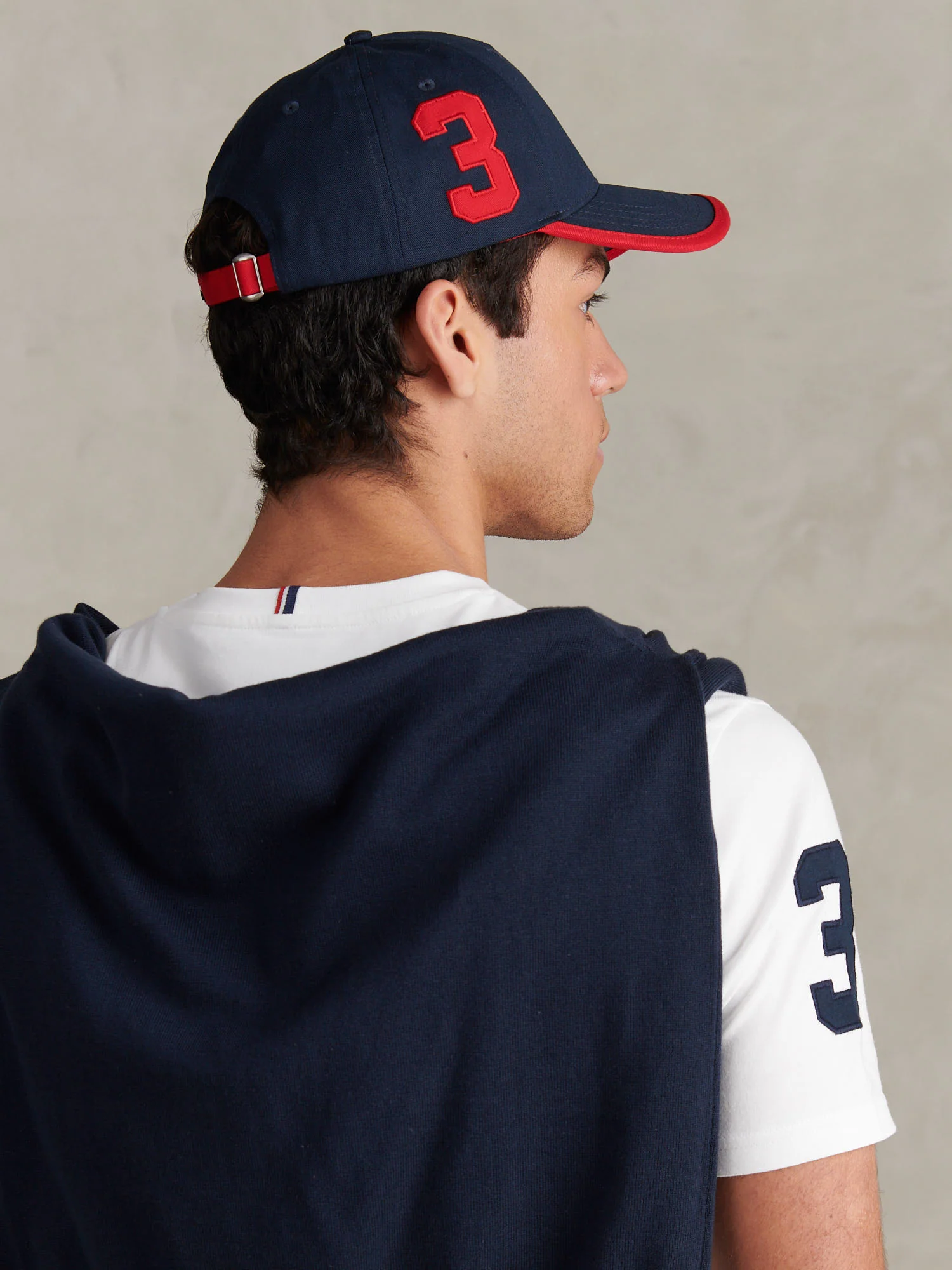 Mens Player 3 Baseball Cap Dark Sapphire Navy / Haute Red DHM - Image 2