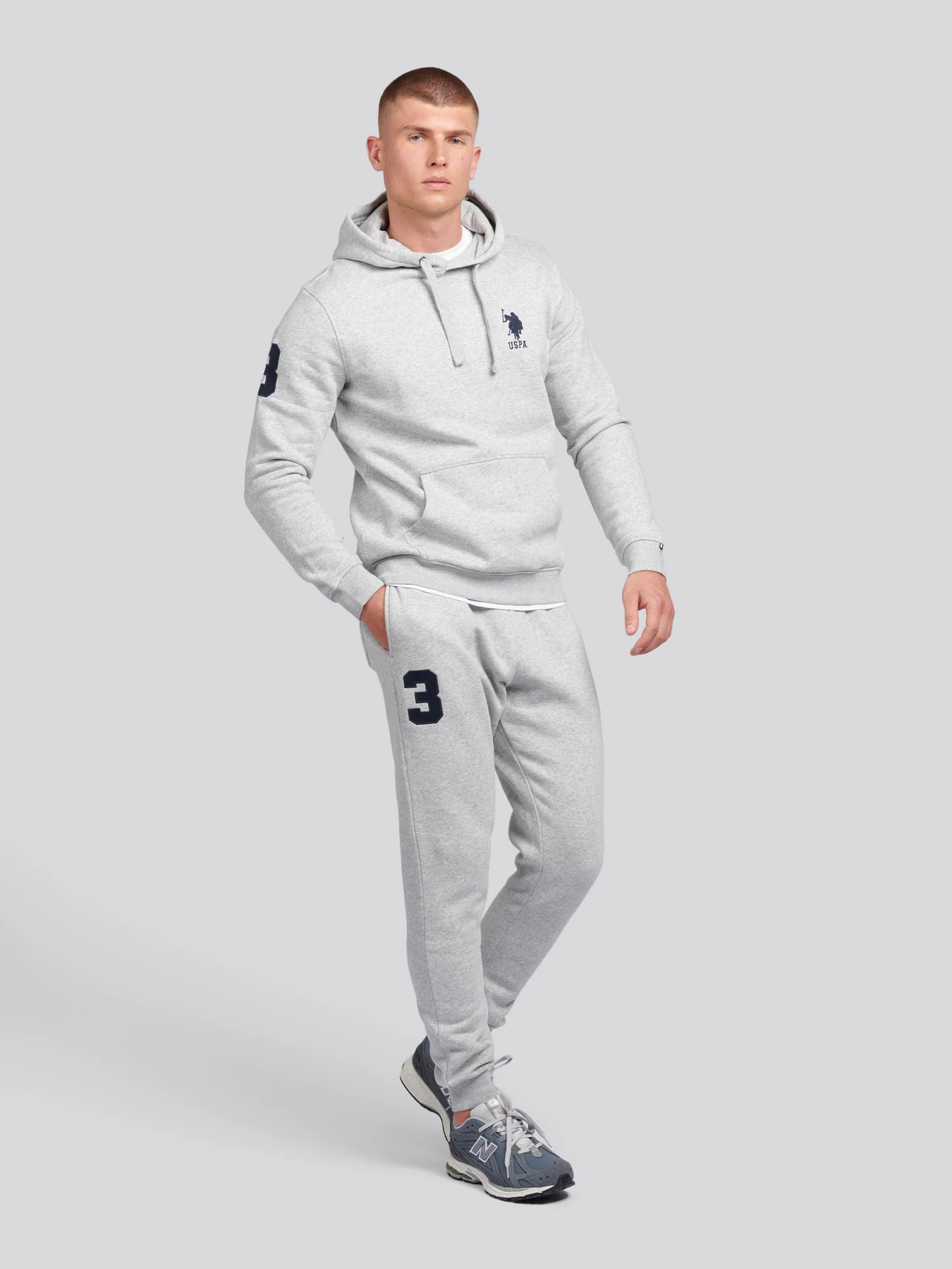 Mens Player 3 Hoodie in Mid Grey Marl - Image 3