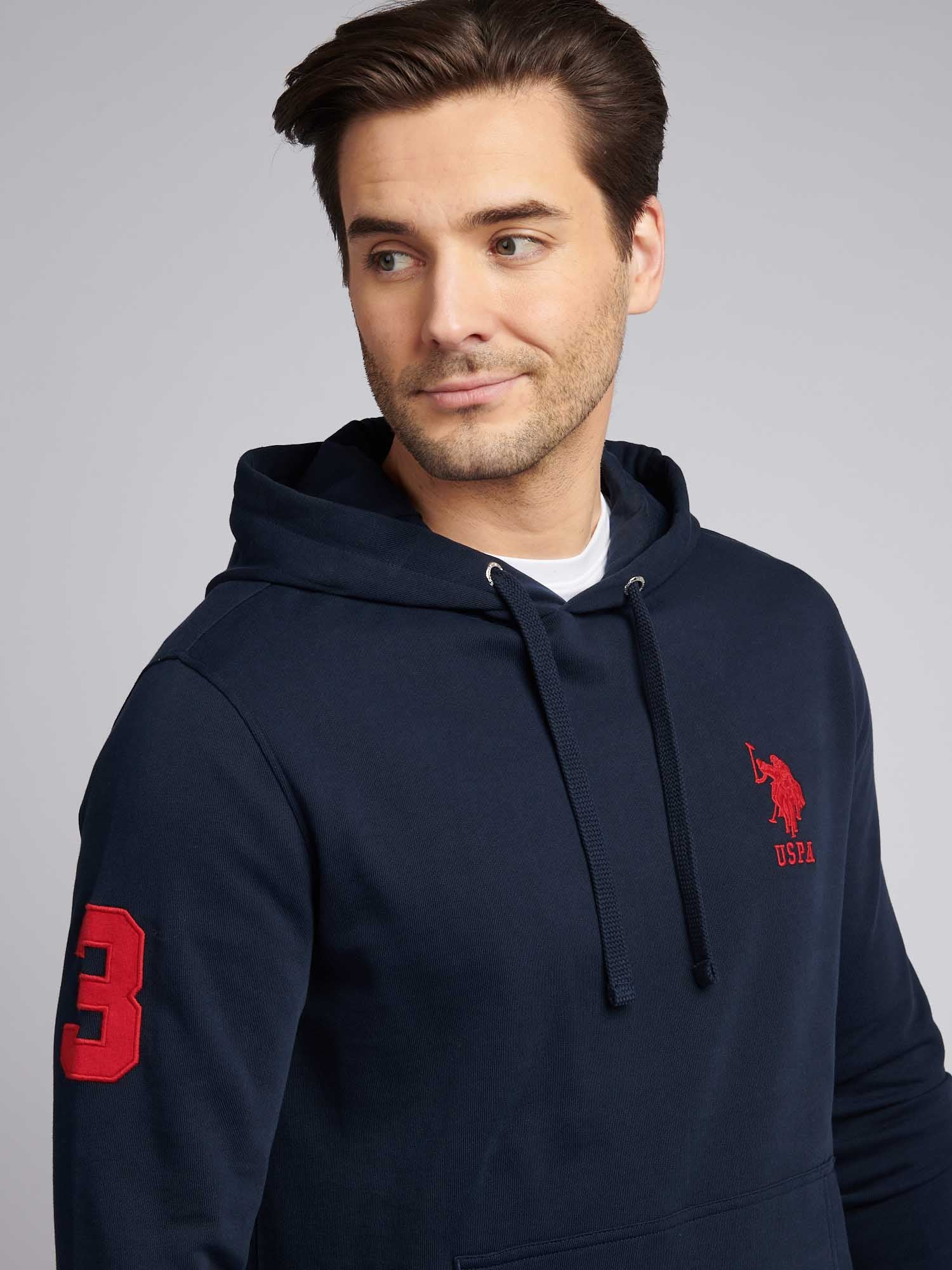 Mens Player 3 Loopback Hoodie in Dark Sapphire Navy / Haute Red DHM - Image 2