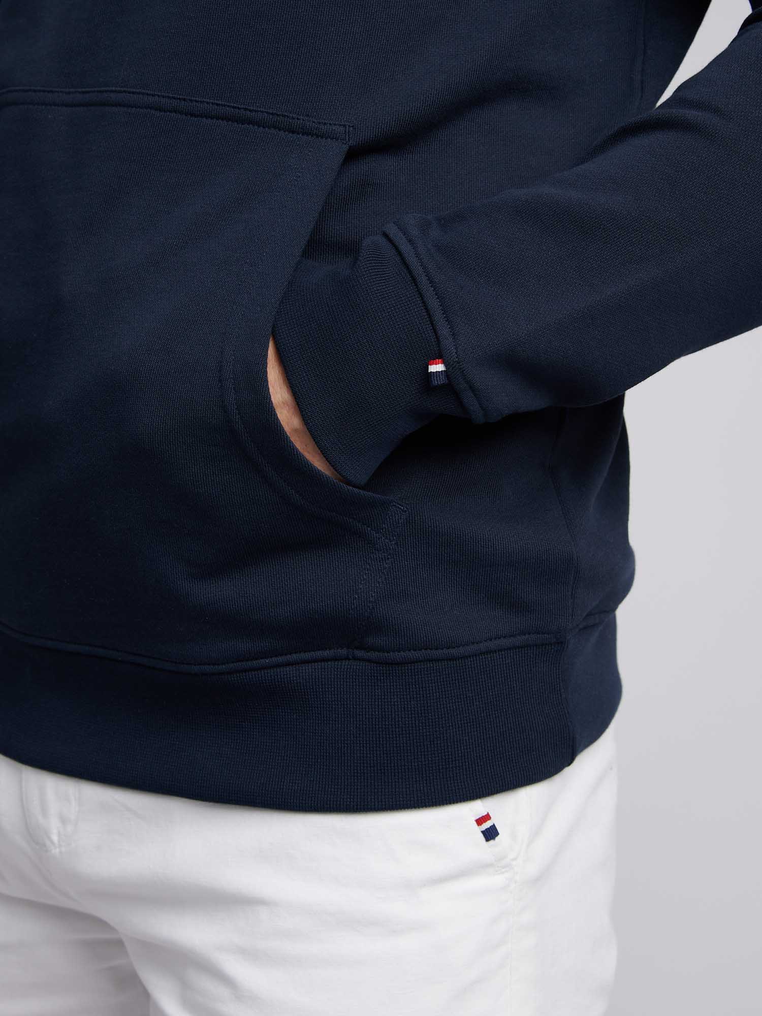 Mens Player 3 Loopback Hoodie in Dark Sapphire Navy / Haute Red DHM - Image 5