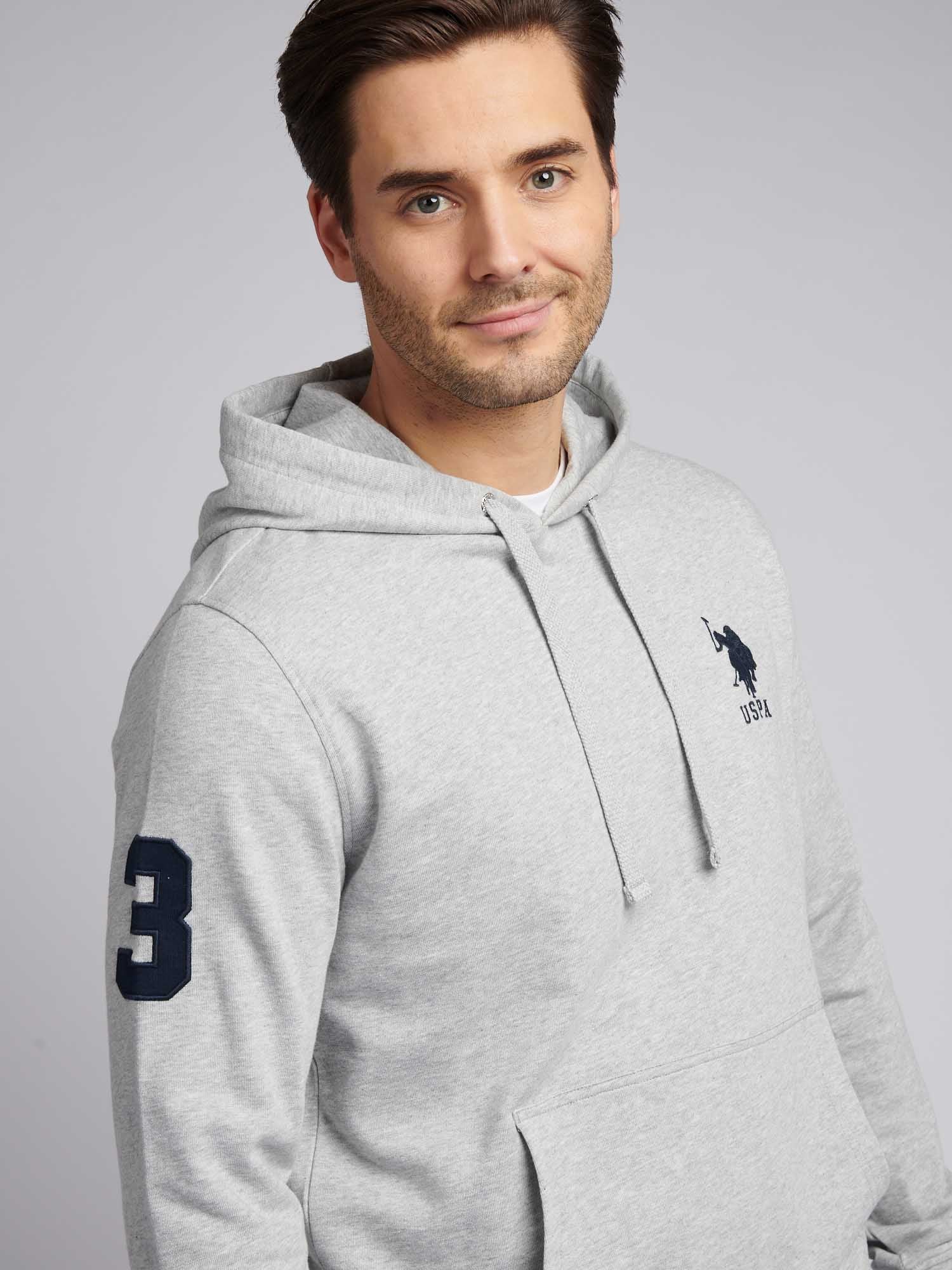 Mens Player 3 Loopback Hoodie in Mid Grey Marl - Image 2