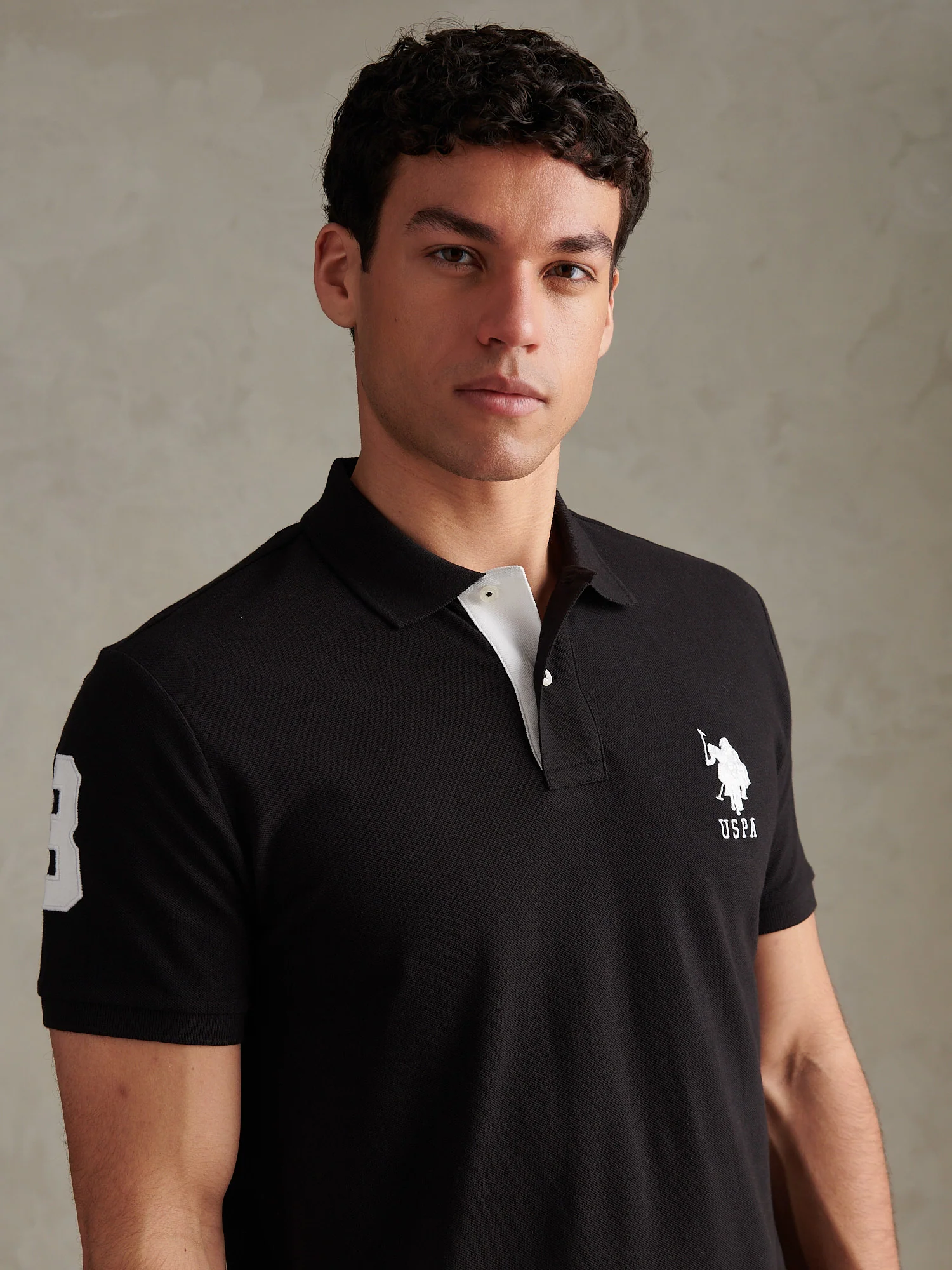 Mens Player 3 Polo Shirt Black Bright White DHM - Image 2