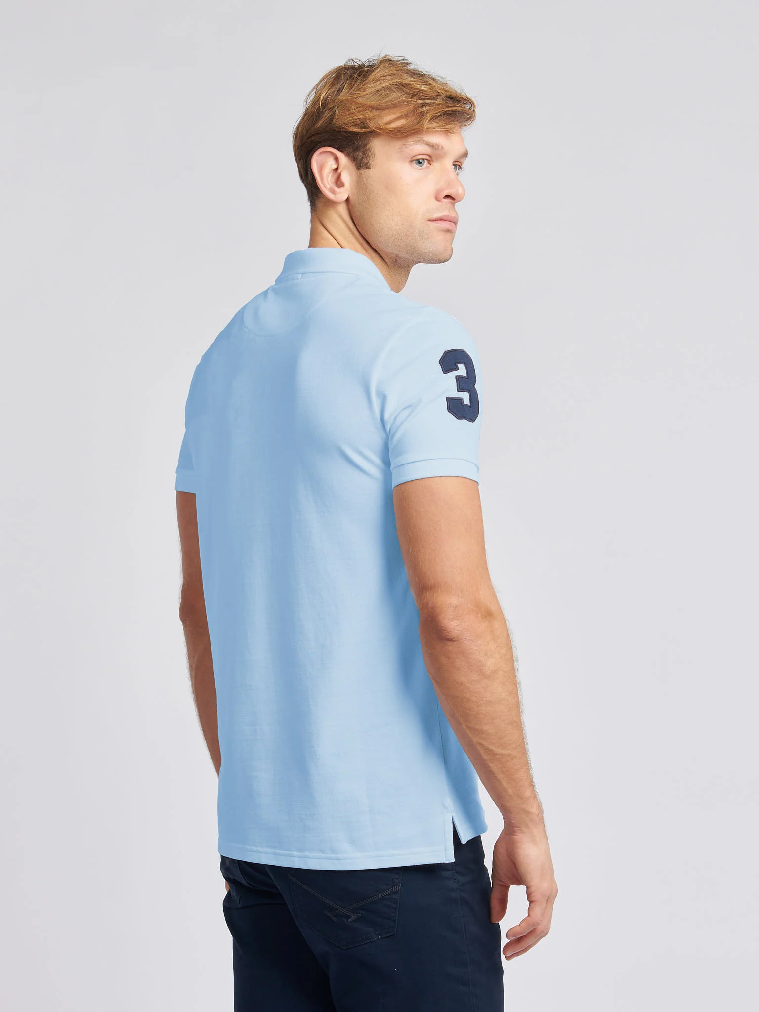 Mens Player 3 Polo Shirt Chambray Blue - Image 3
