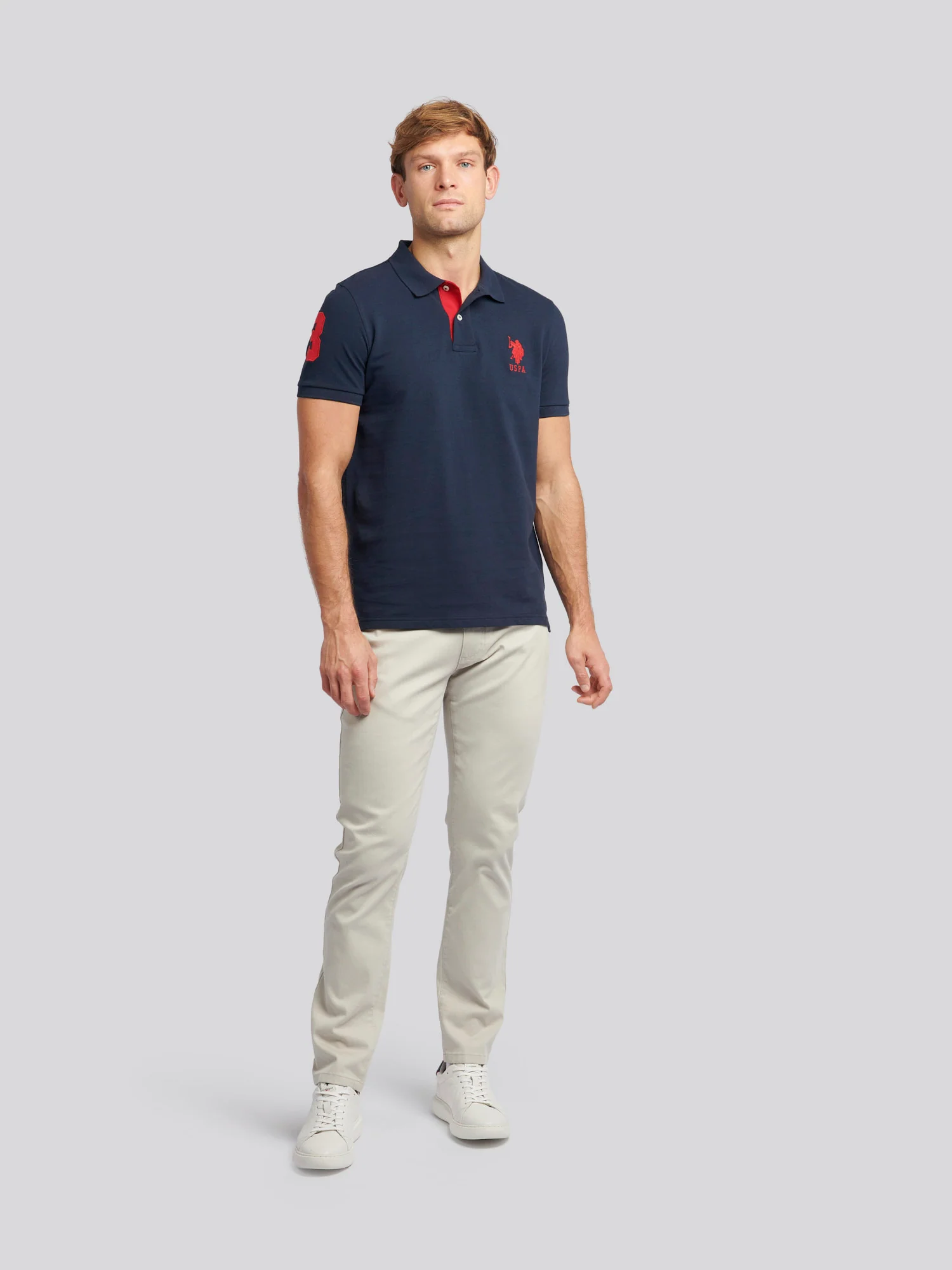 Mens Player 3 Polo Shirt Dark Sapphire Navy / Haute Red DHM - Image 3