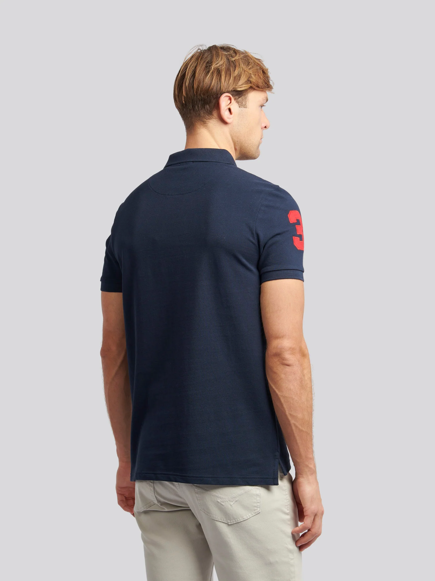 Mens Player 3 Polo Shirt Dark Sapphire Navy / Haute Red DHM - Image 4