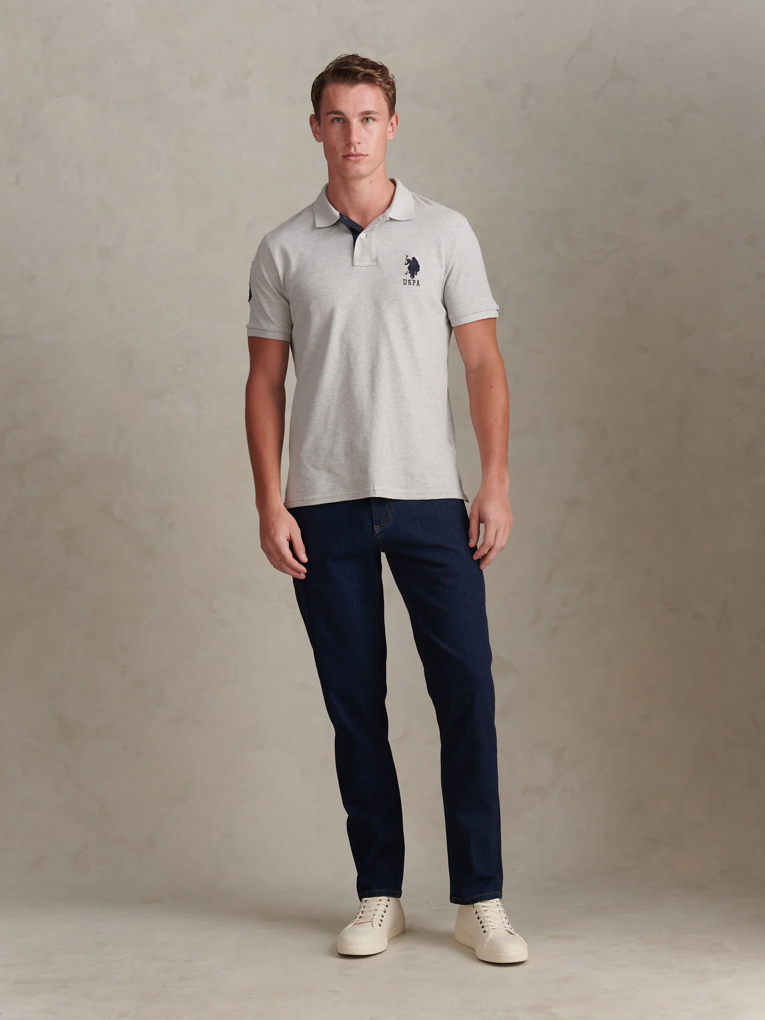 Mens Player 3 Polo Shirt Mid Grey Marl - Image 3