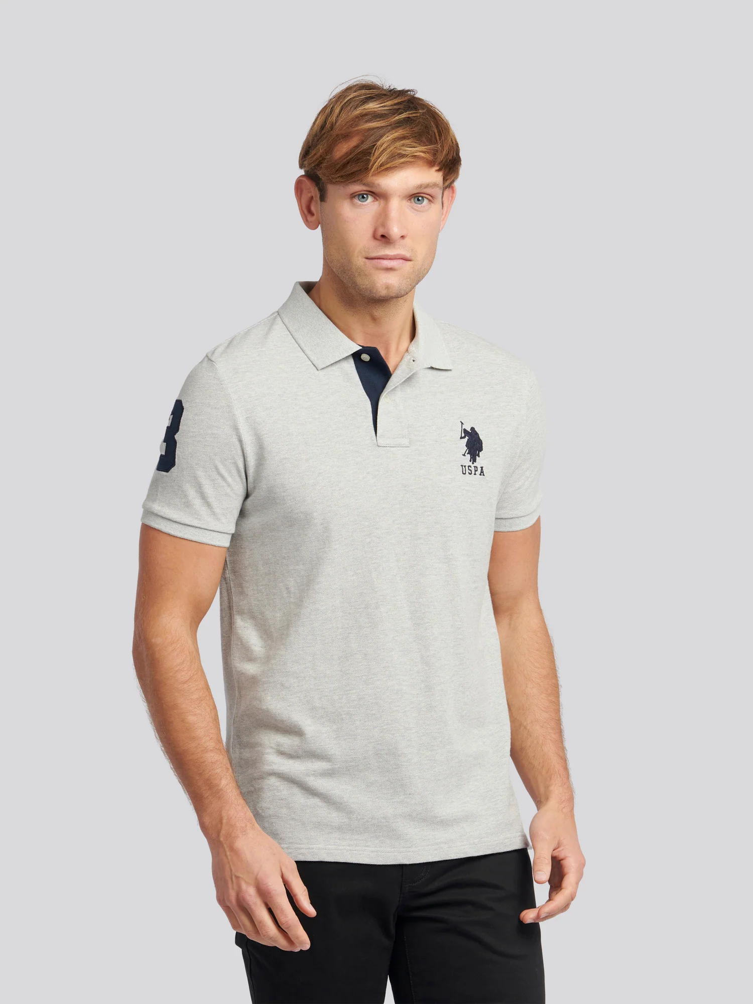 Mens Player 3 Polo Shirt Mid Grey Marl - Image 6