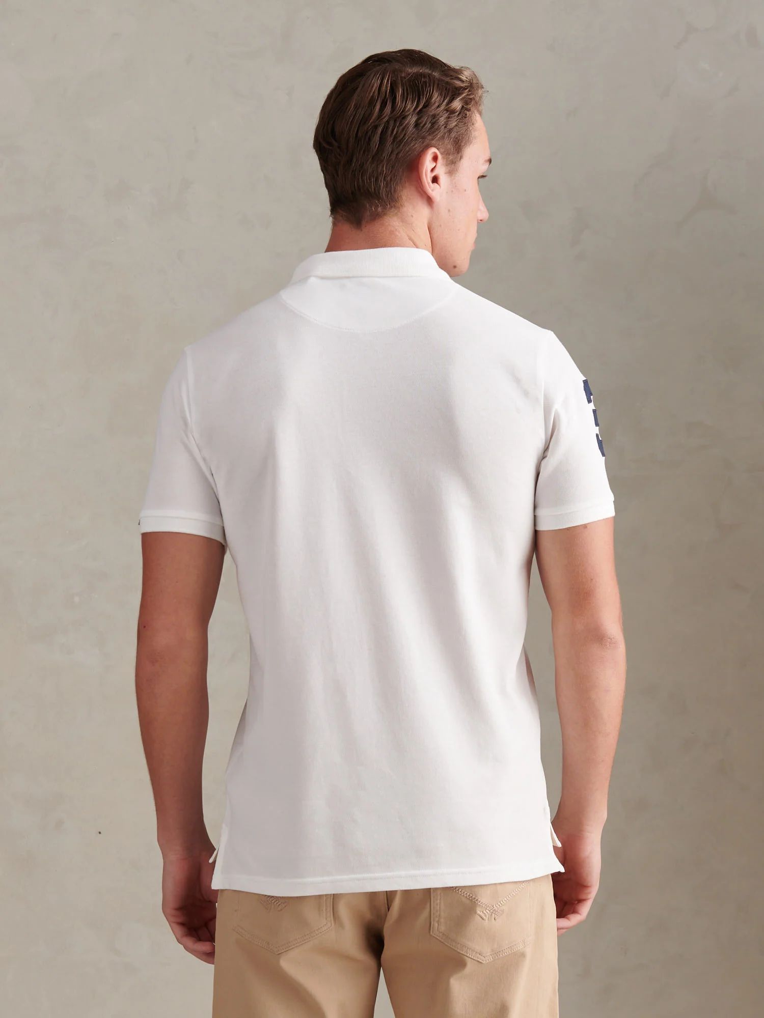 Mens Player 3 Polo Shirt White / Dark Sapphire Navy DHM - Image 4