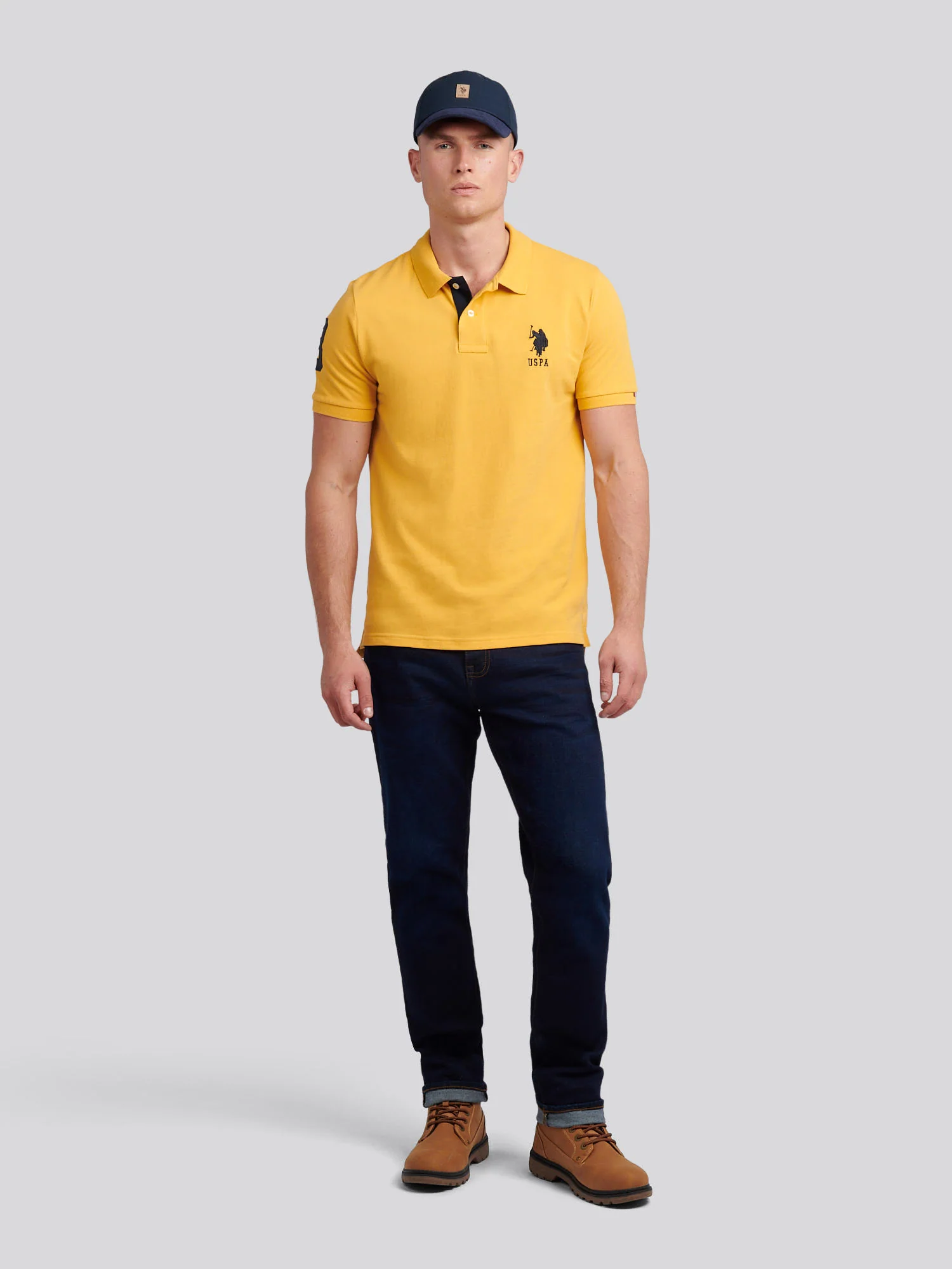 Mens Player 3 Polo Shirt Golden Apricot - Image 3