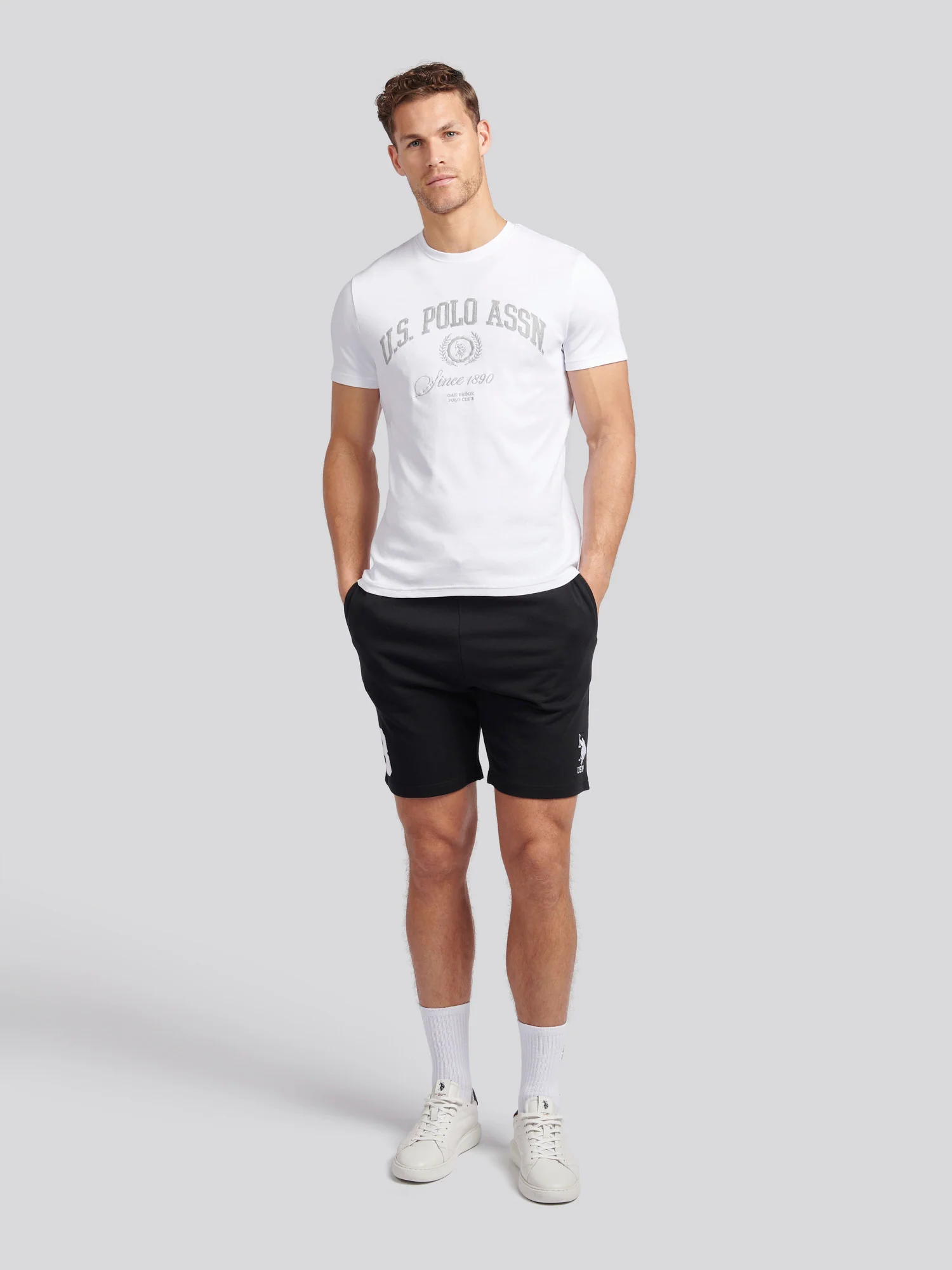 Mens Player 3 Sweat Shorts Black Bright White DHM - Image 3