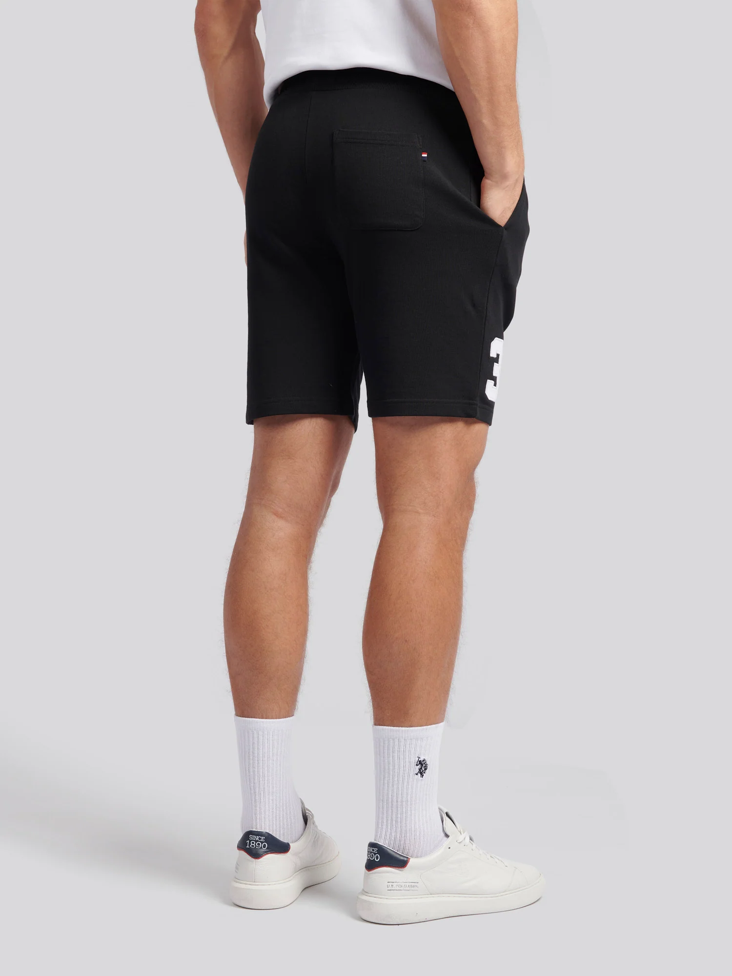 Mens Player 3 Sweat Shorts Black Bright White DHM - Image 4