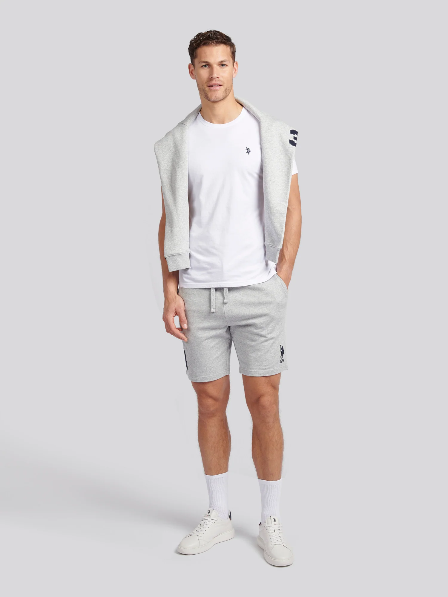 Mens Player 3 Sweat Shorts Mid Grey Marl - Image 3