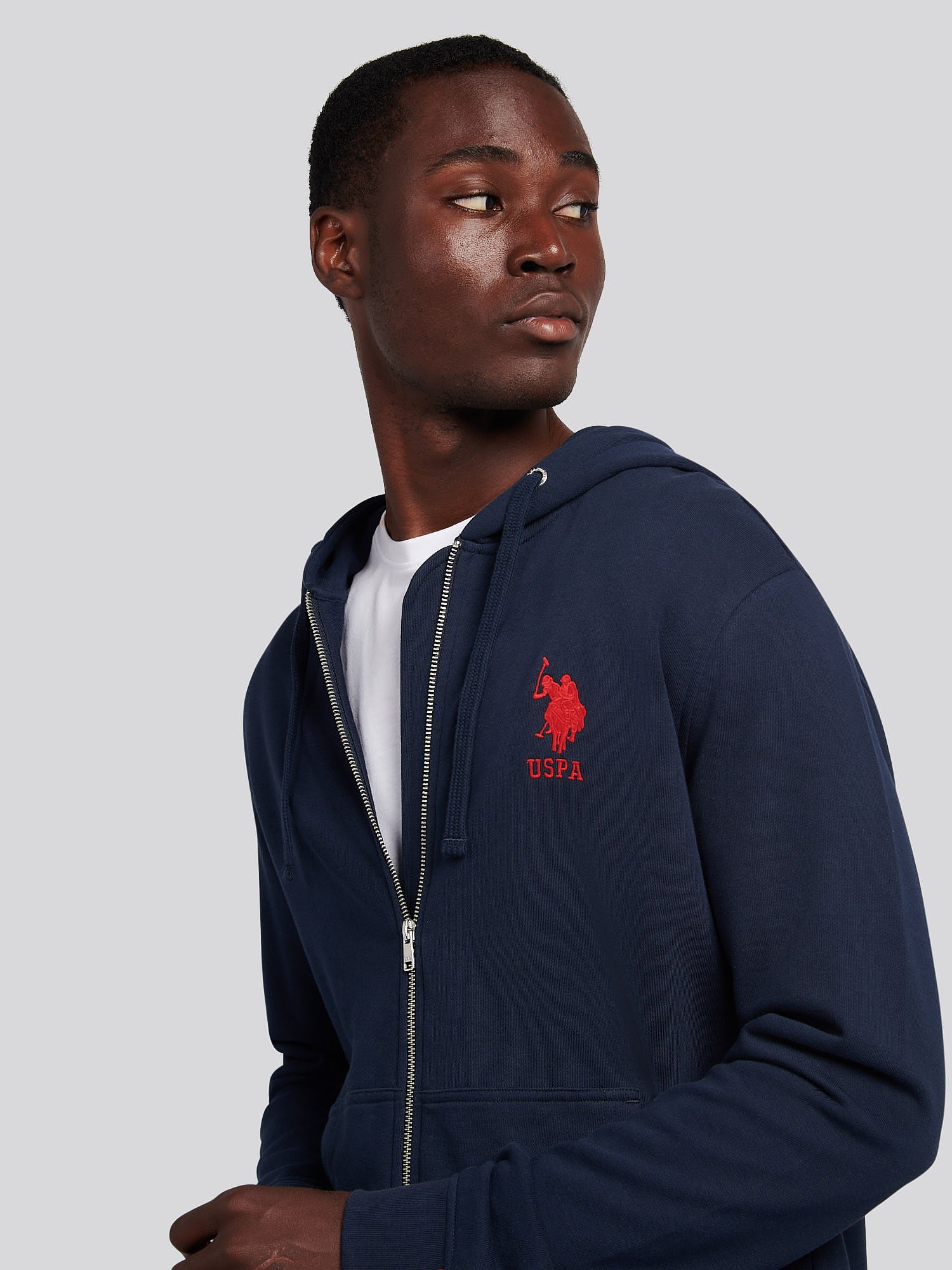 Mens Player 3 Zip Hoodie in Dark Sapphire Navy / Haute Red DHM - Image 2