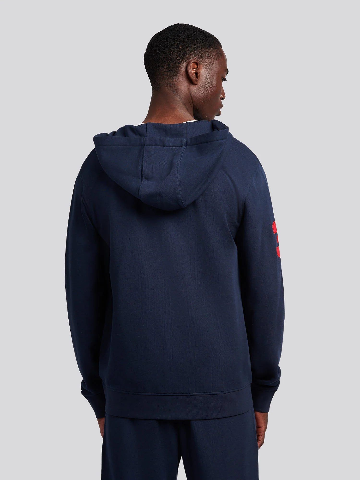 Mens Player 3 Zip Hoodie in Dark Sapphire Navy / Haute Red DHM - Image 3