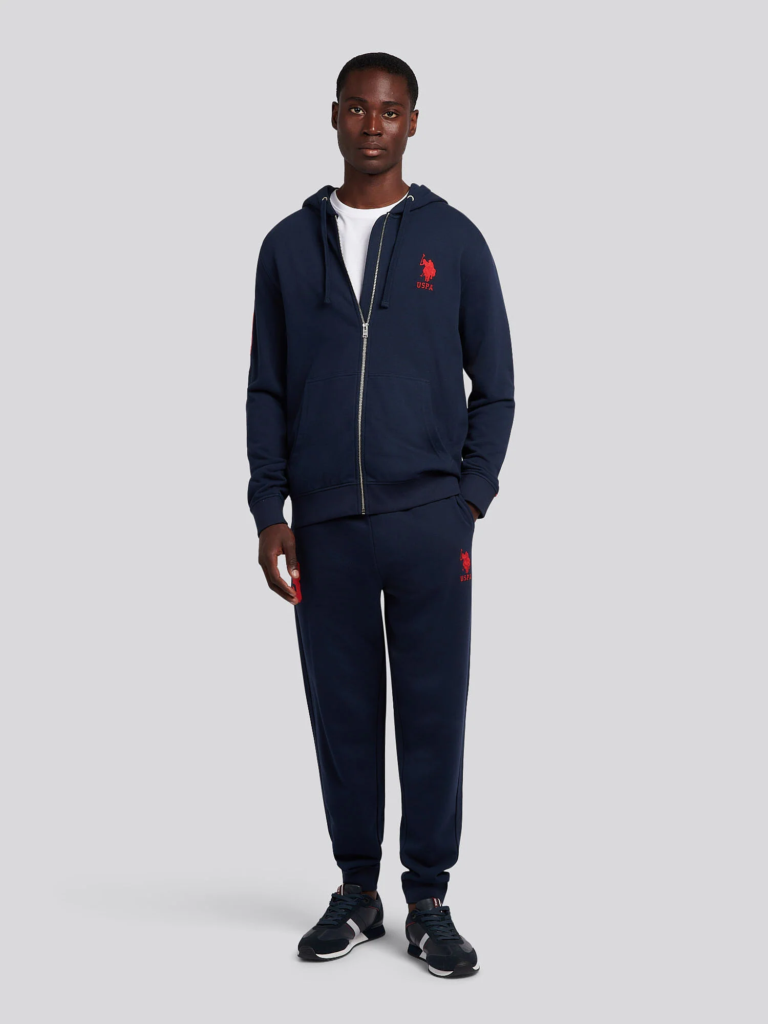 Mens Player 3 Zip Hoodie in Dark Sapphire Navy / Haute Red DHM - Image 4