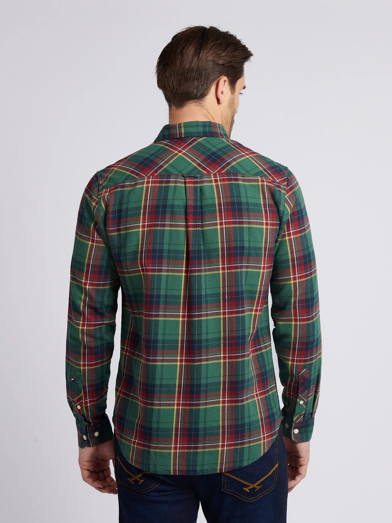 Mens Pocketed Checked Buttondown Shirt in Pineneedle - Image 4