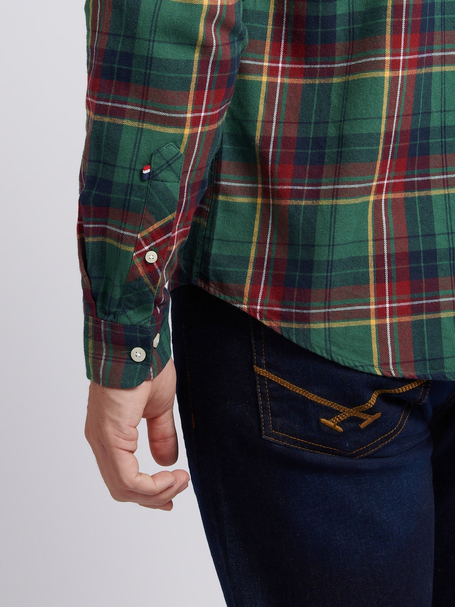 Mens Pocketed Checked Buttondown Shirt in Pineneedle - Image 5